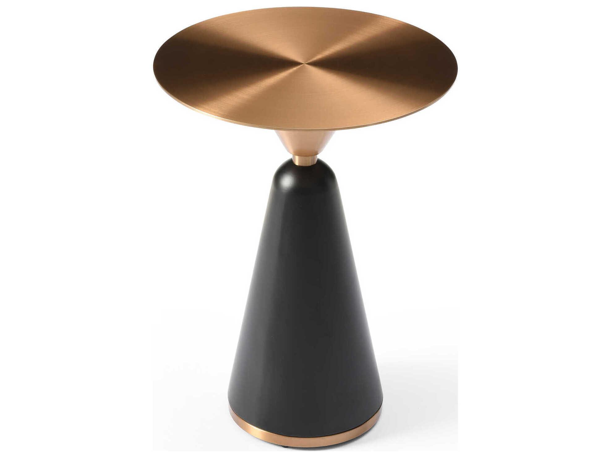 Whiteline Modern Living Zora Round Metal Brushed Rose Gold Black End Table