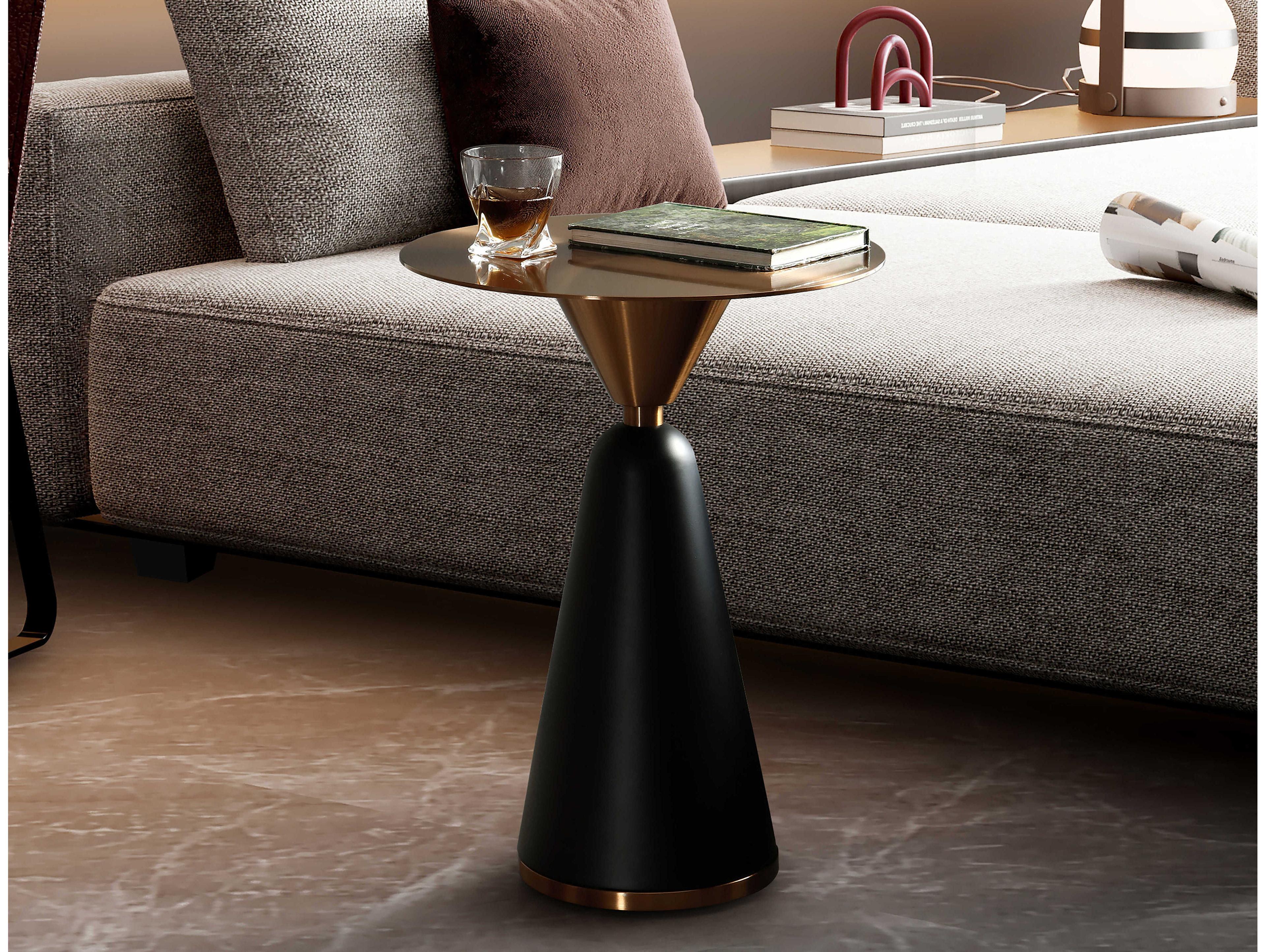 Whiteline Modern Living Zora Round Metal Brushed Rose Gold Black End Table