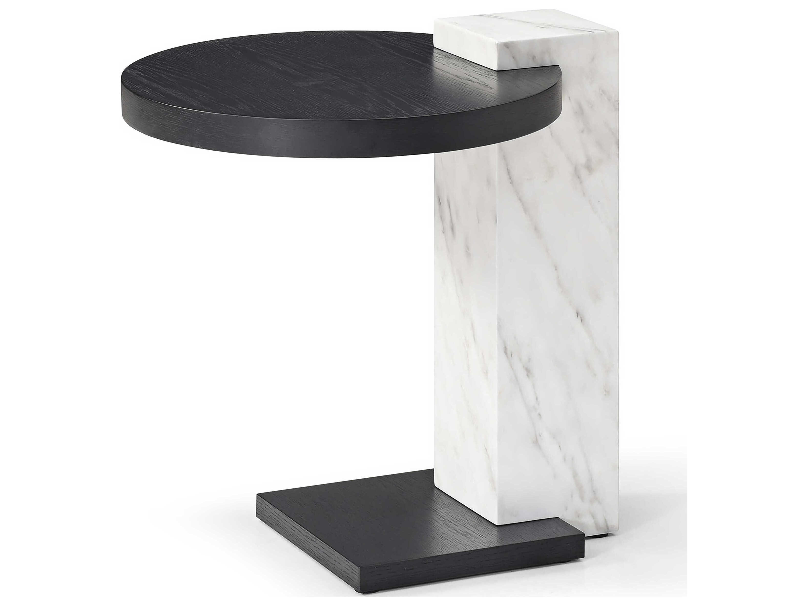 Whiteline Modern Living Mabel Round Marble Black White End Table