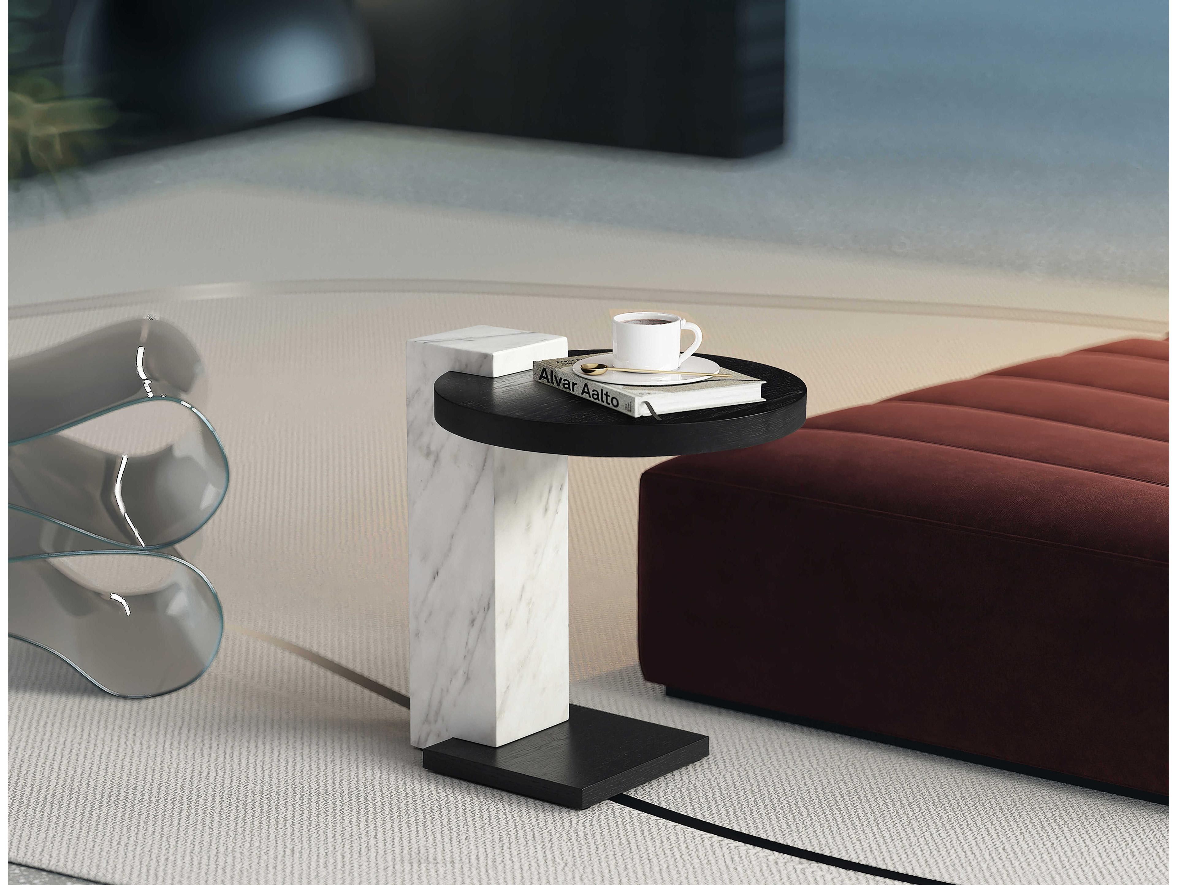 Whiteline Modern Living Mabel Round Marble Black White End Table