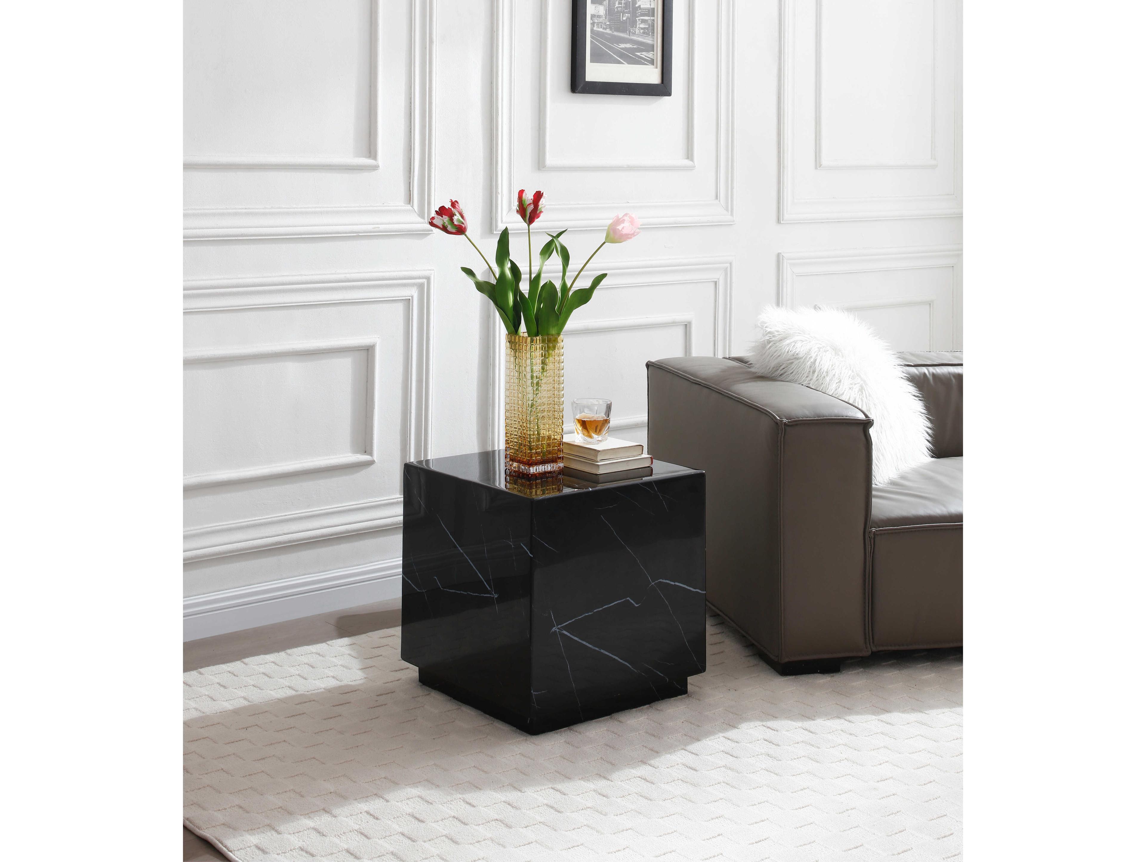 Whiteline Modern Living Iris Square Marble Black End Table