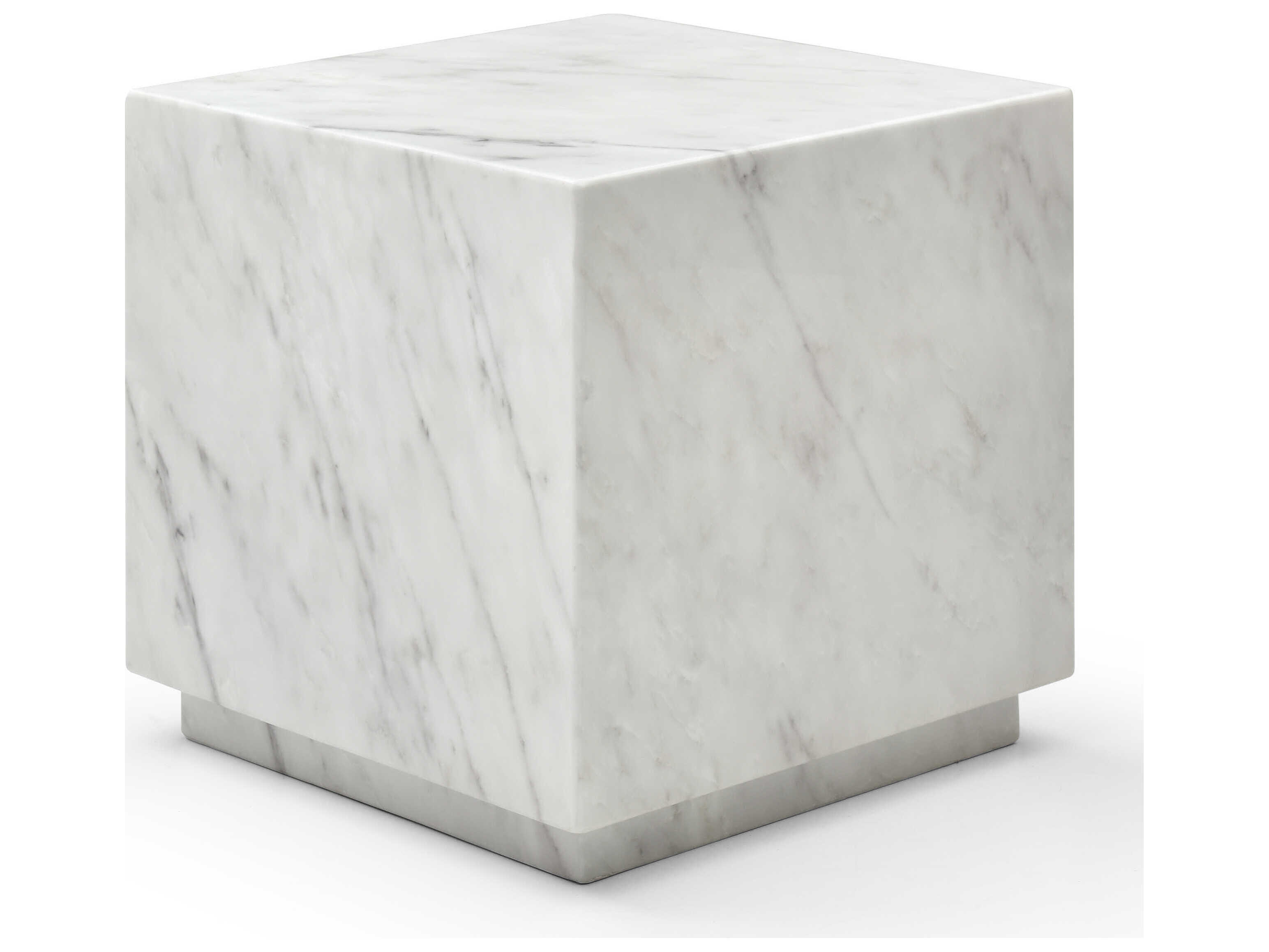 Whiteline Modern Living Iris Square Marble White End Table