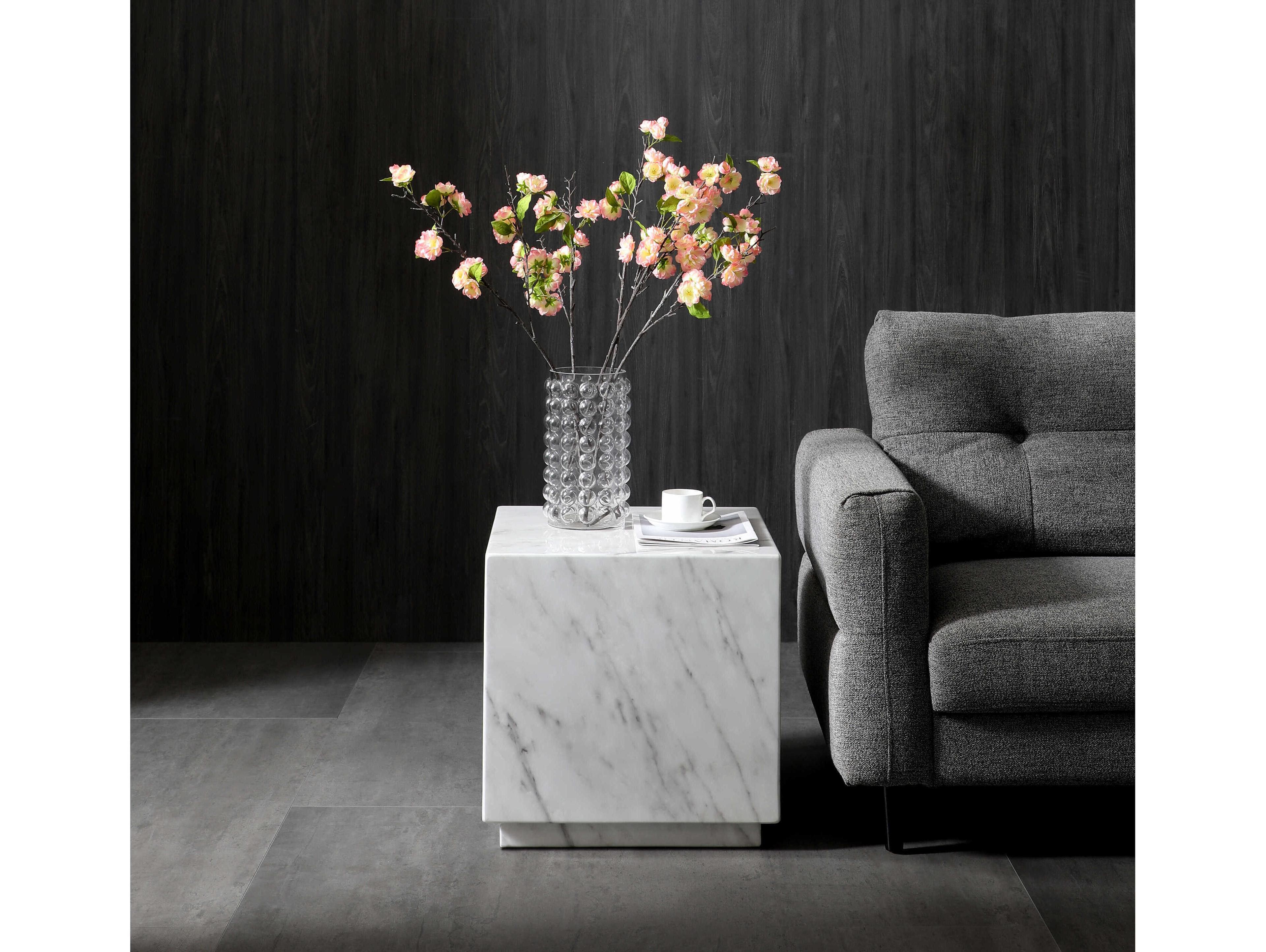 Whiteline Modern Living Iris Square Marble White End Table