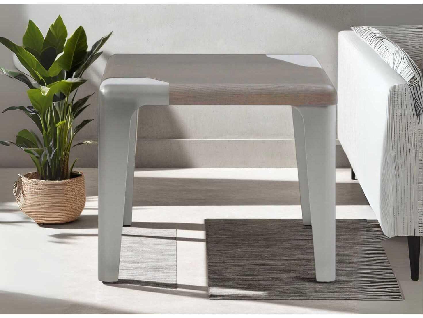 Whiteline Modern Living Elena Square Wood Grey Brushed Nickel End Table