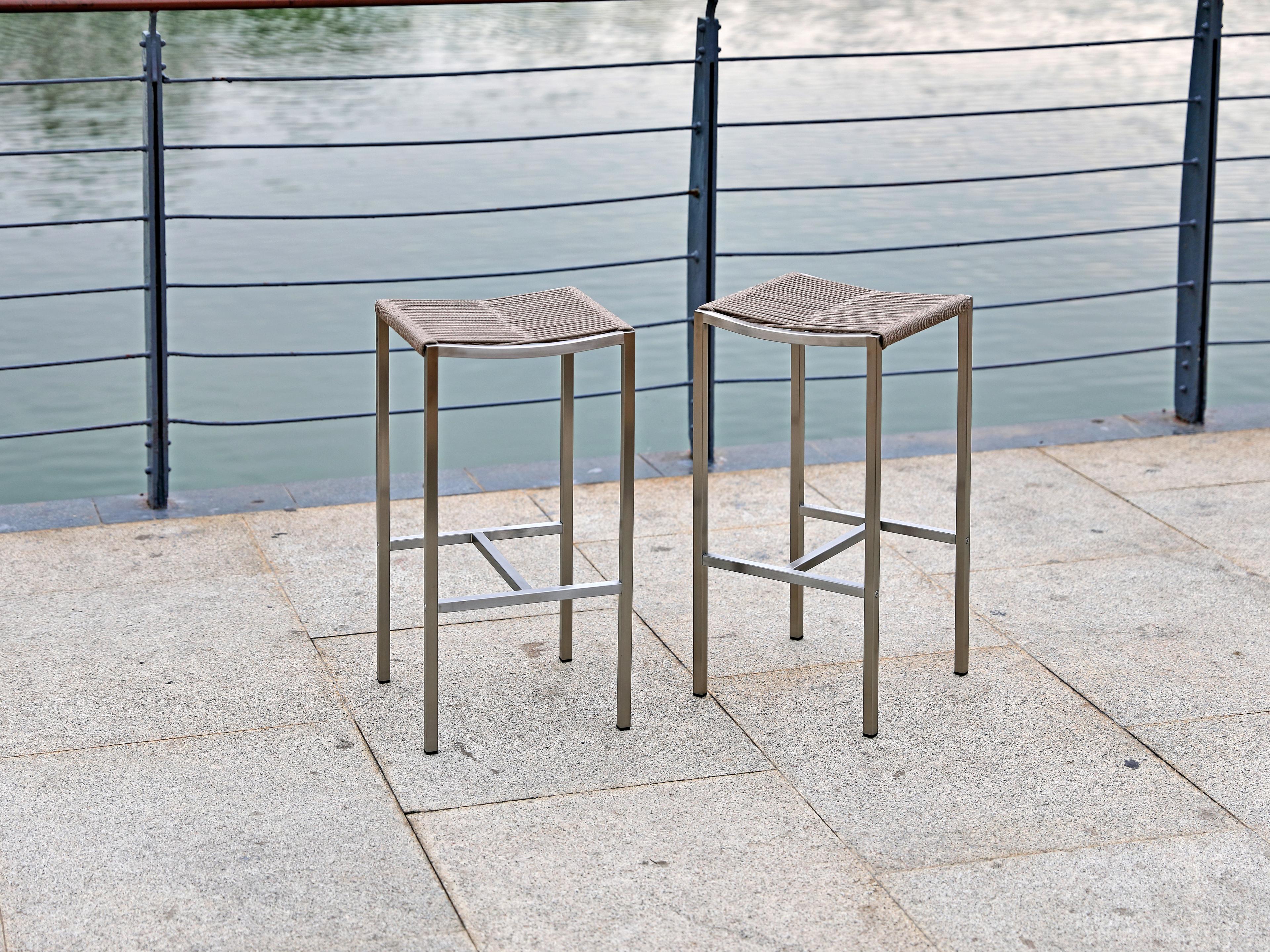 Whiteline Modern Living Outdoor Stone Brown Aluminum Rope Bar Stool