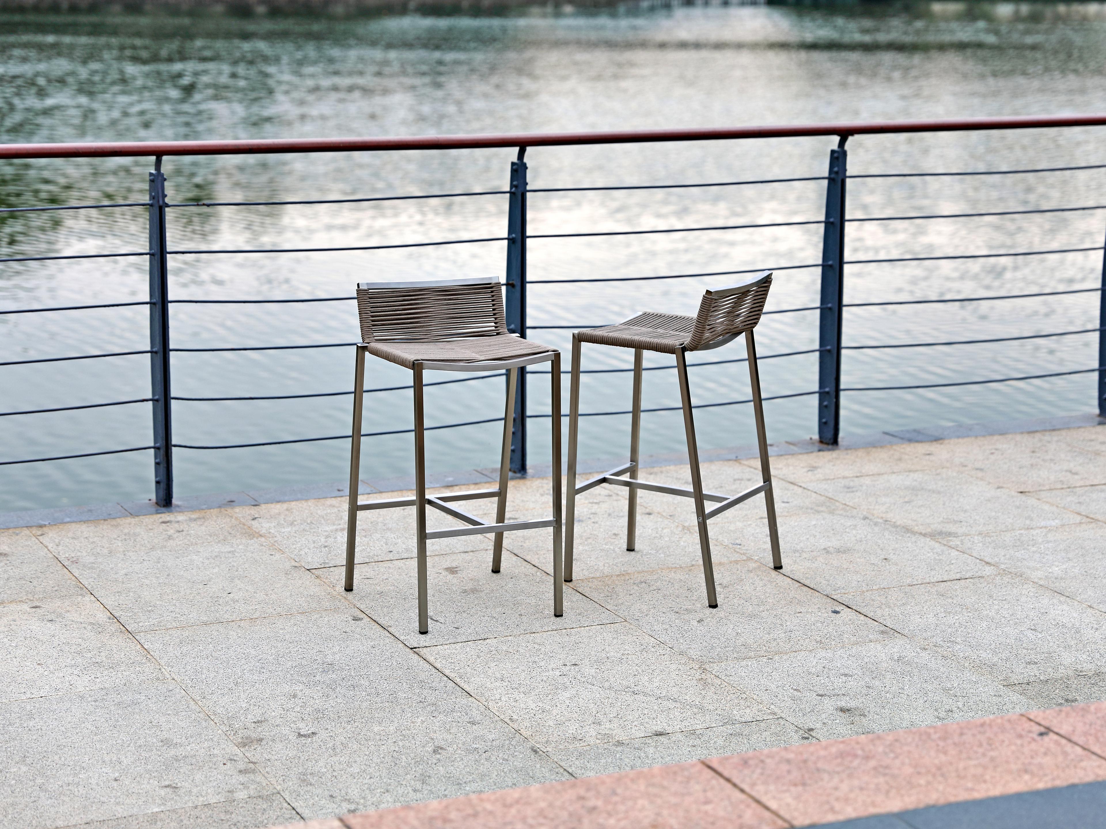 Whiteline Modern Living Outdoor Stone Brown Aluminum Rope Bar Stool
