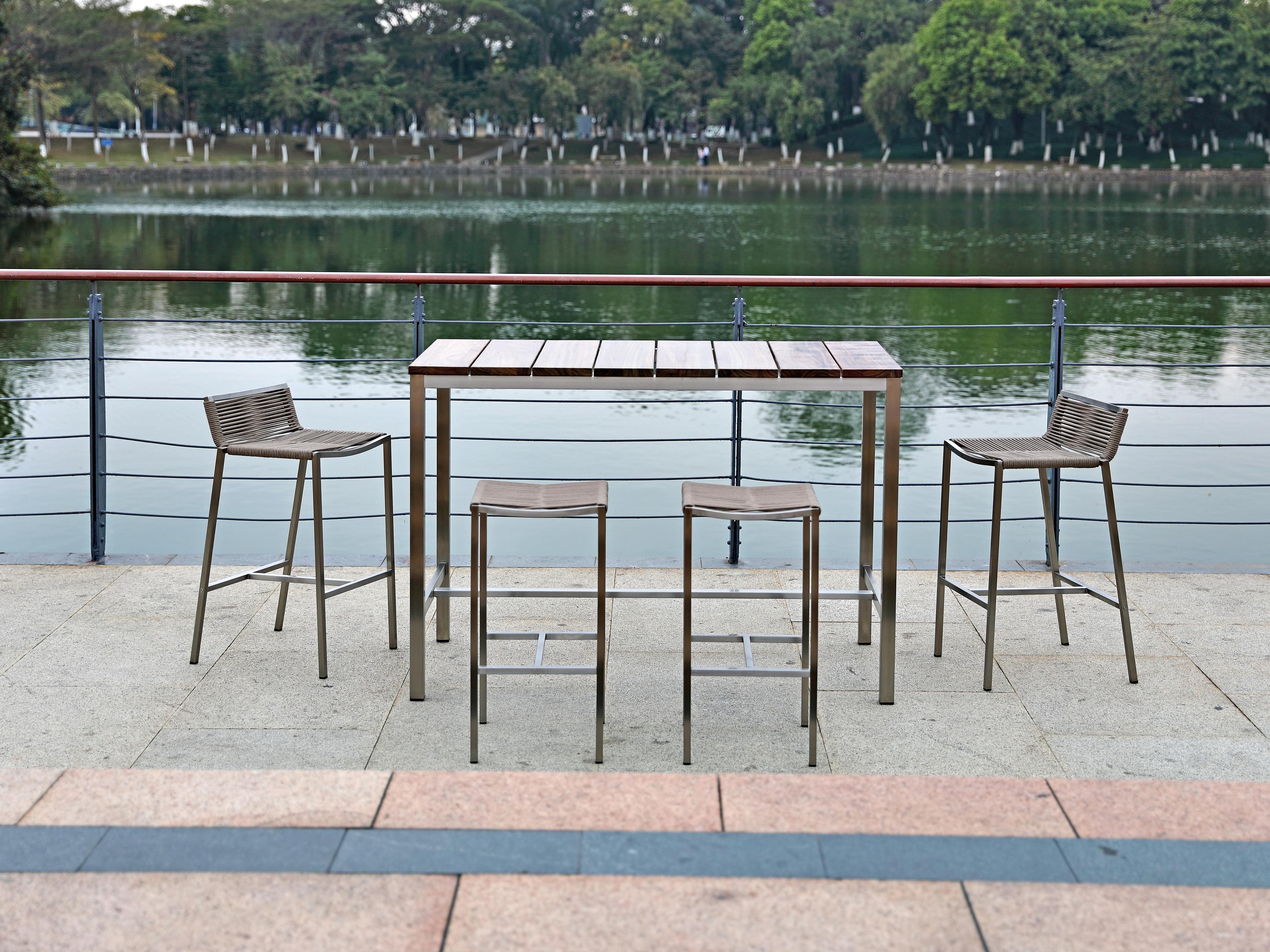 Whiteline Modern Living Outdoor Stone Brown Aluminum Rope Bar Stool