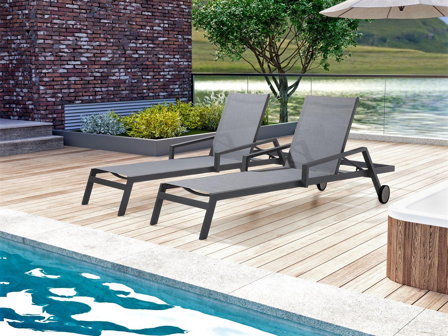 Whiteline Modern Living Outdoor Bondi Grey Aluminum Sling Chaise Lounge