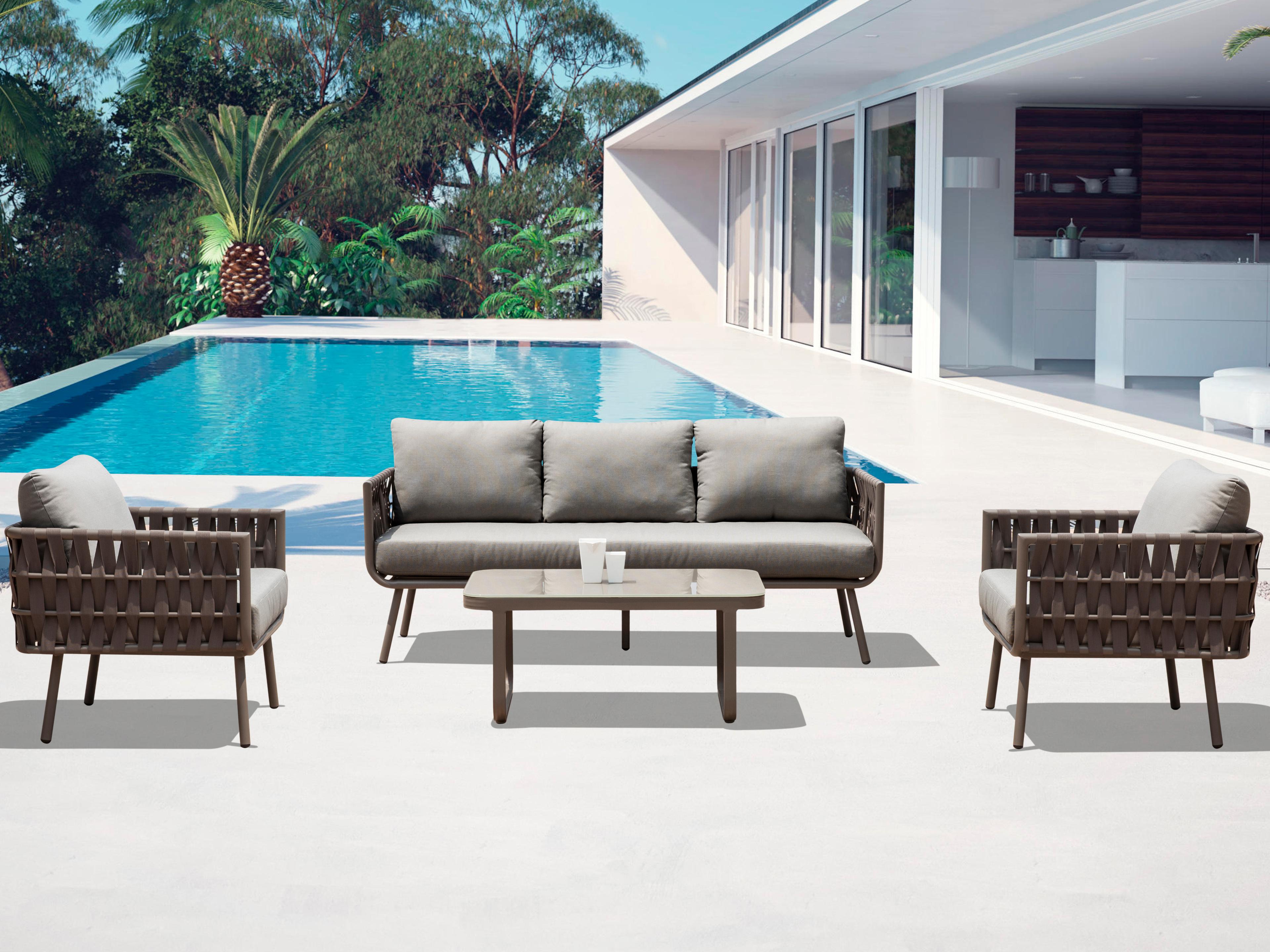 Whiteline Modern Living Outdoor Oasis Taupe Aluminum Cushion Lounge Set