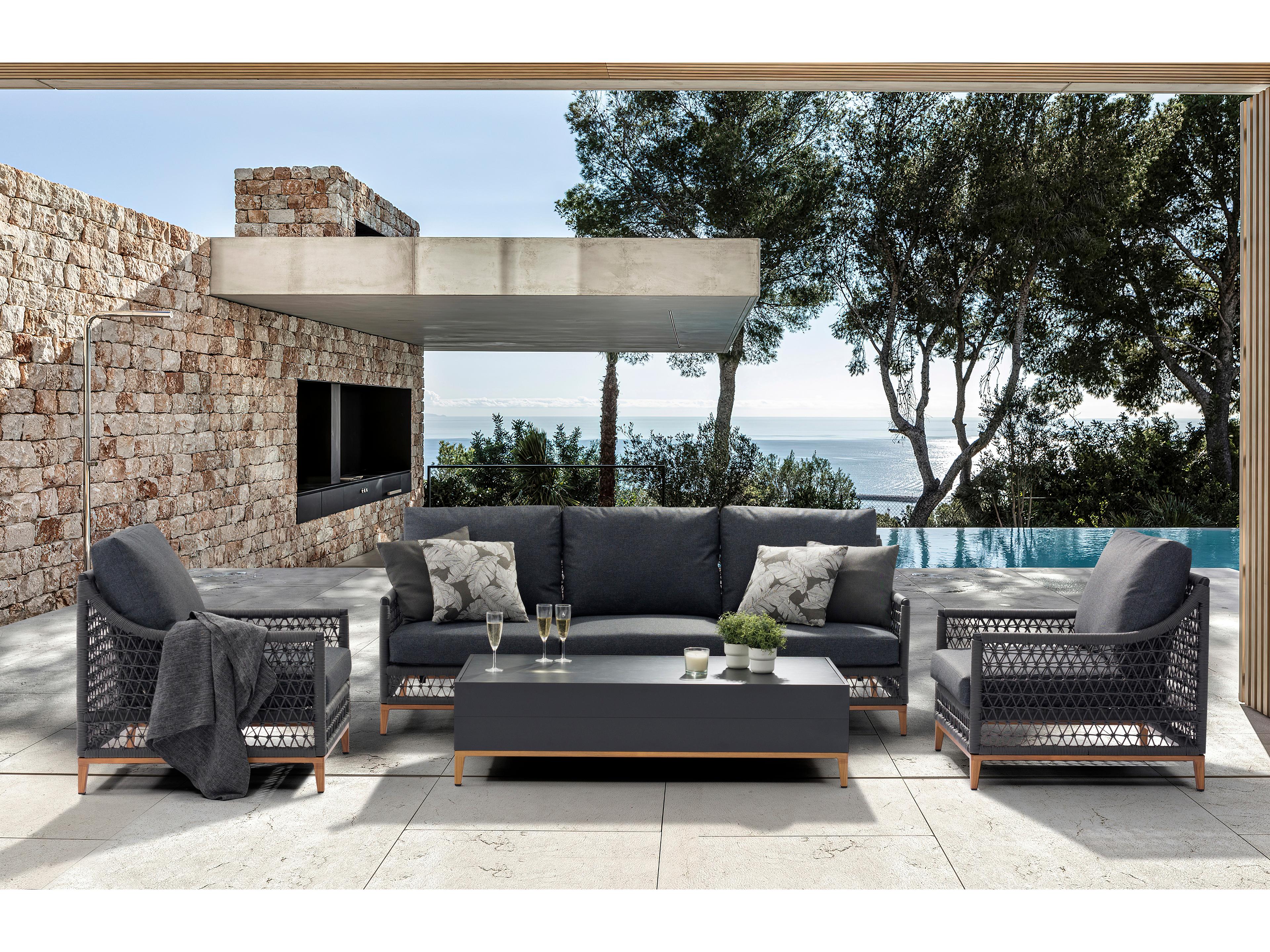 Whiteline Modern Living Outdoor Karen Dark Grey Rope Cushion Lounge Set