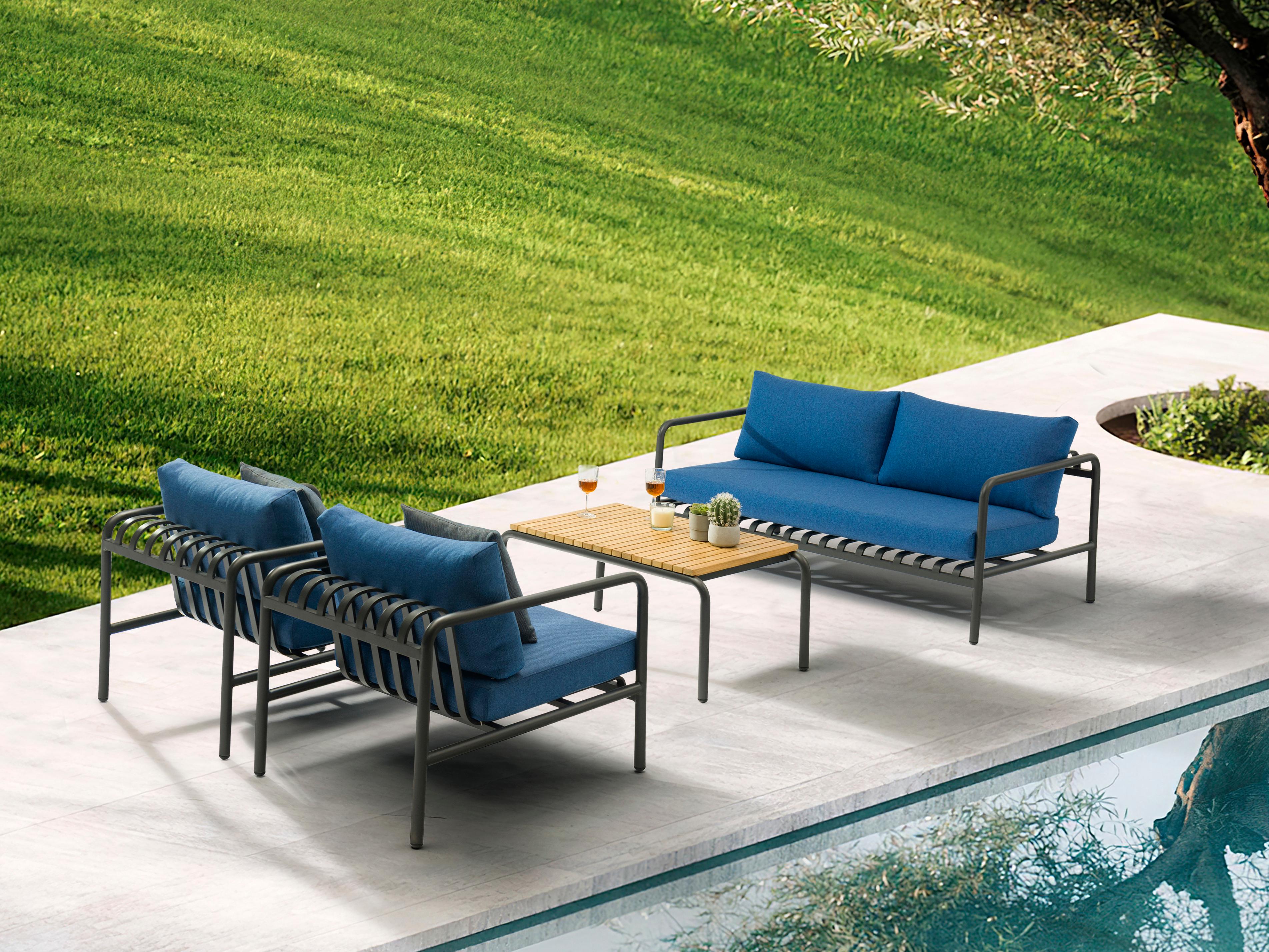 Whiteline Modern Living Outdoor Andrea Blue Aluminum Cushion Lounge Set