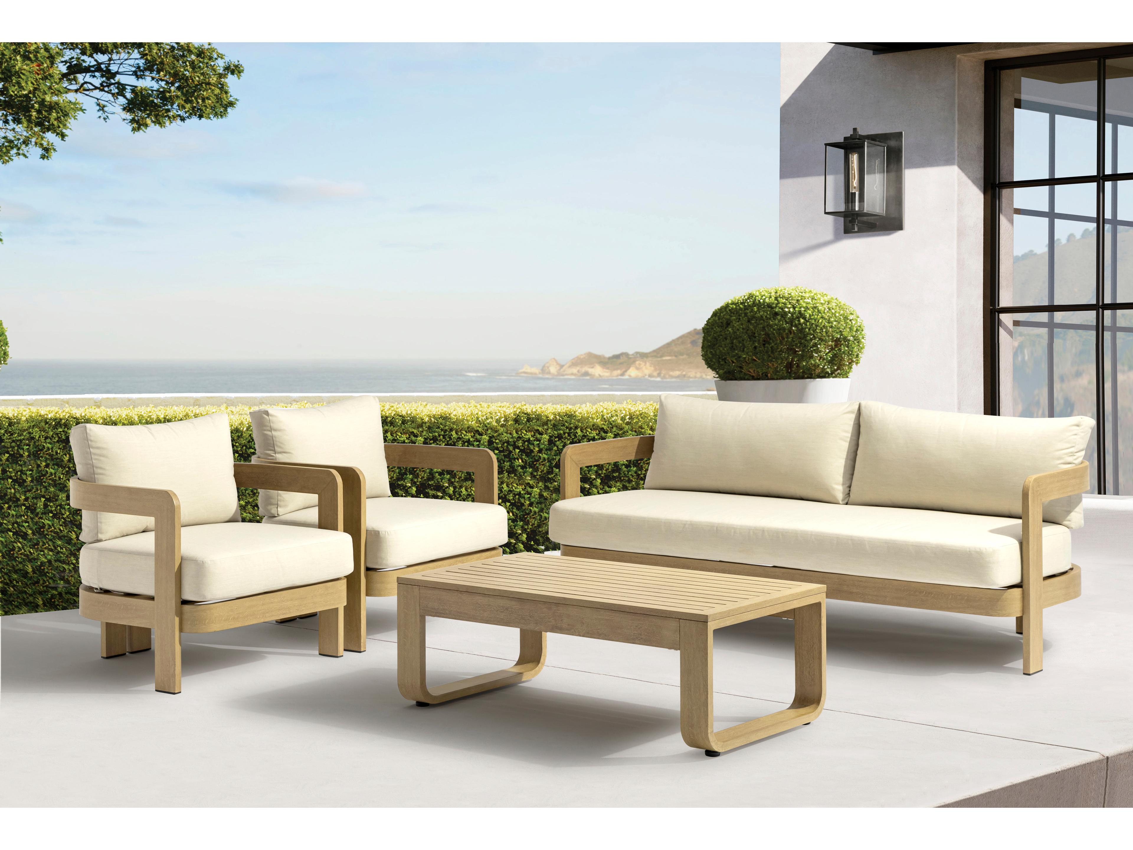 Whiteline Modern Living Outdoor Sally Beige Wood Cushion Lounge Set