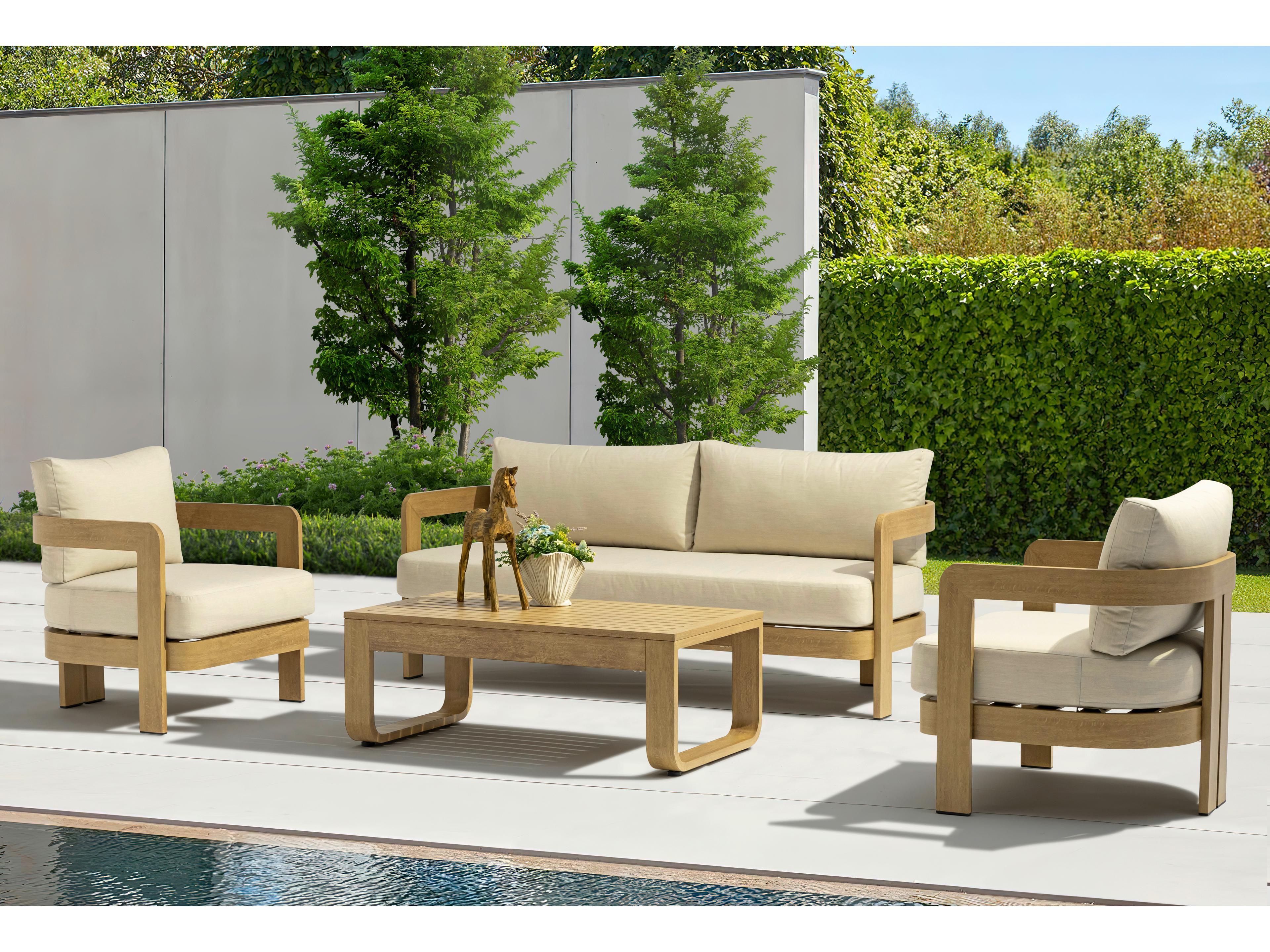 Whiteline Modern Living Outdoor Sally Beige Wood Cushion Lounge Set