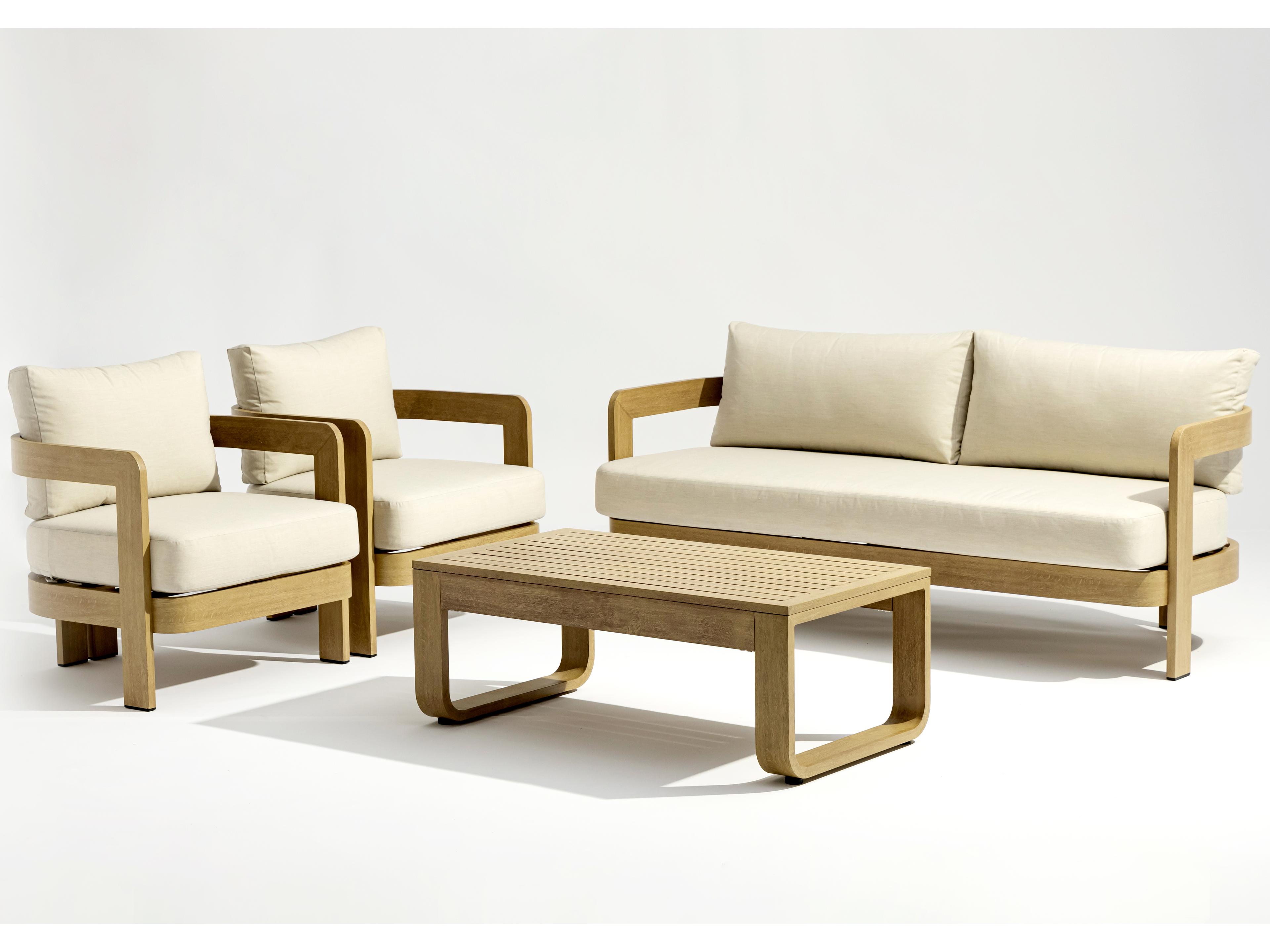 Whiteline Modern Living Outdoor Sally Beige Wood Cushion Lounge Set