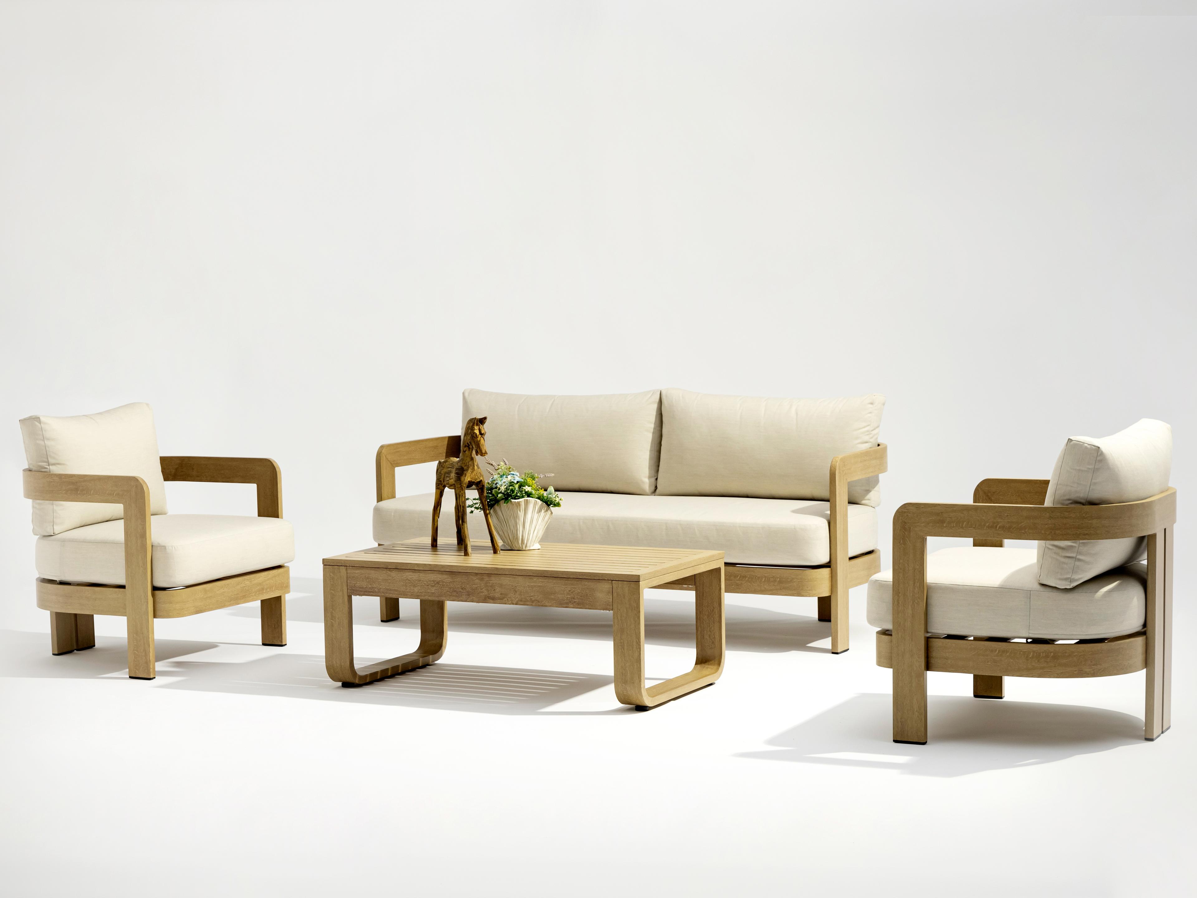 Whiteline Modern Living Outdoor Sally Beige Wood Cushion Lounge Set