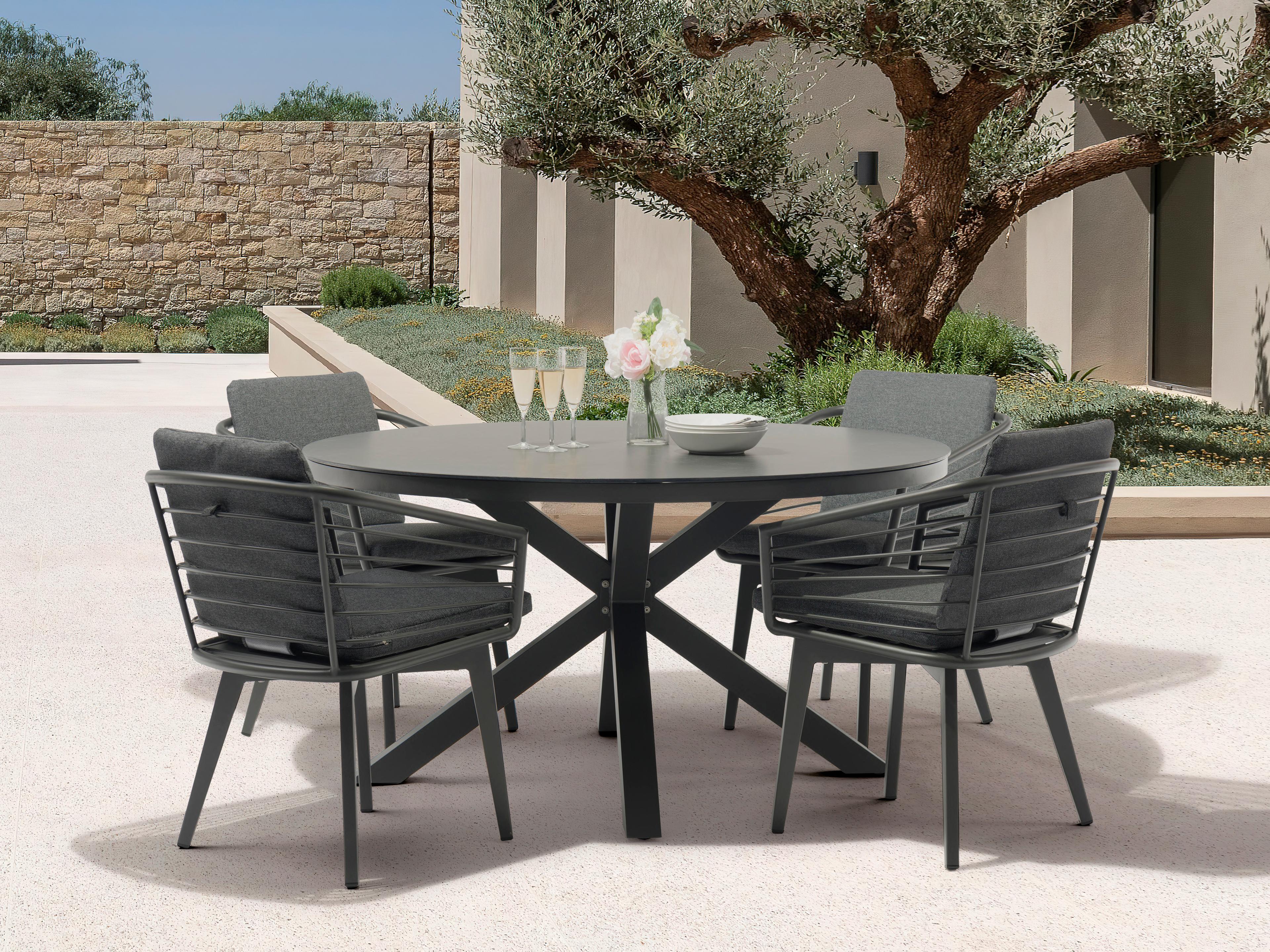 Whiteline Modern Living Outdoor Kassey Dark Grey Aluminum Round Dining Table
