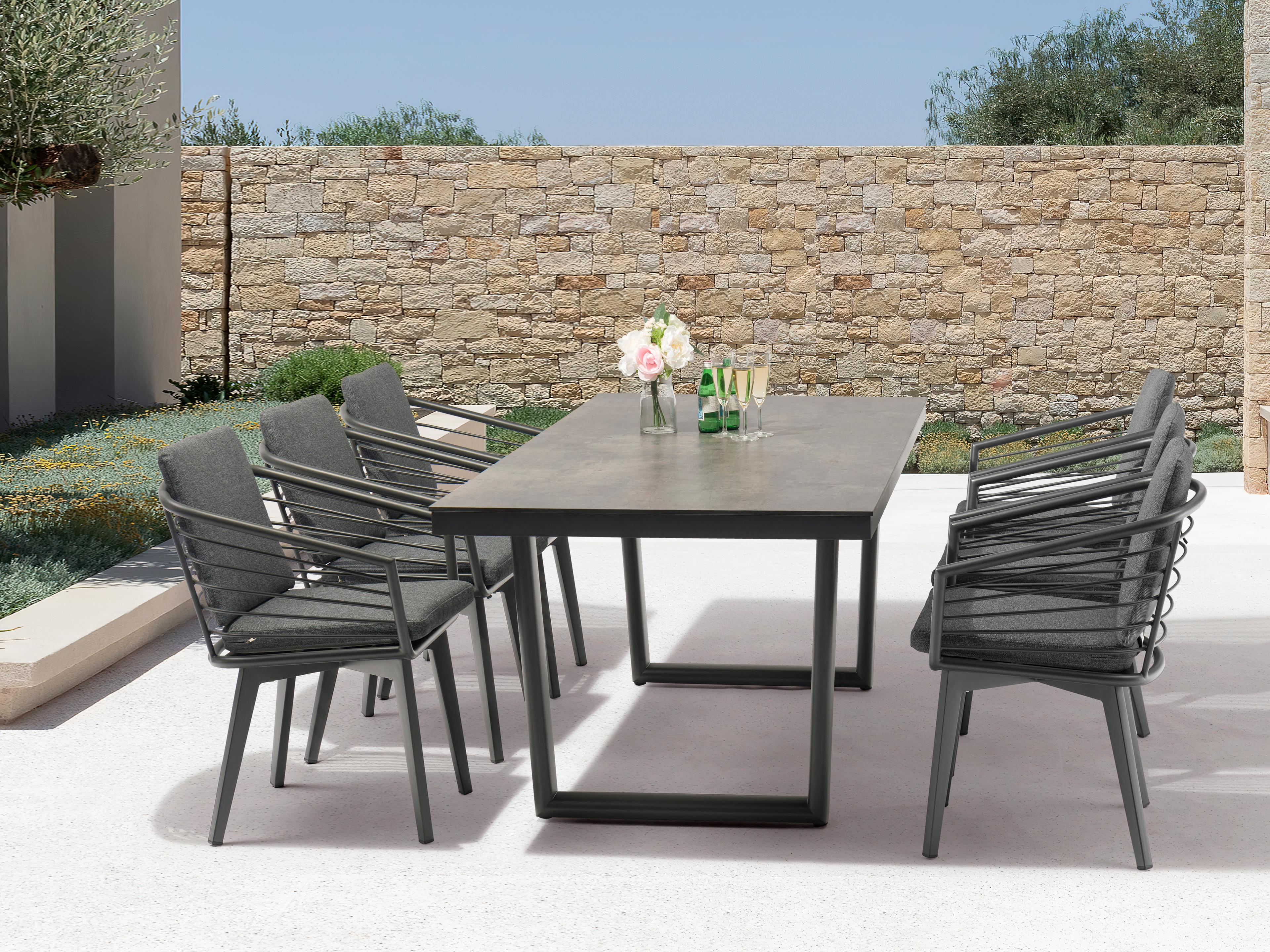 Whiteline Modern Living Outdoor Doris Dark Grey Aluminum Rectangular Dining Table