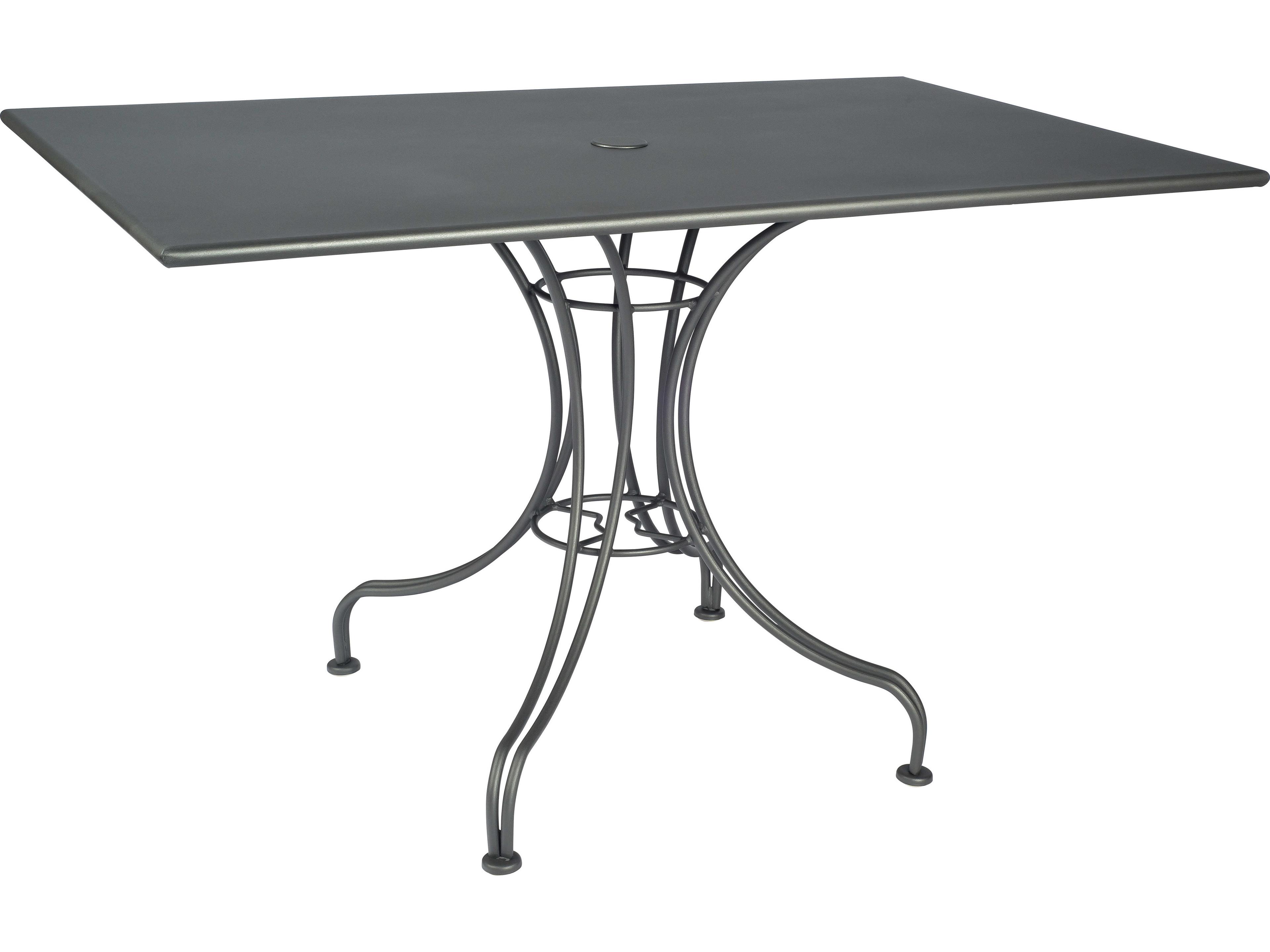 Woodard Wrought Iron Rectangular Patio Dining Table with Umbrella Hole