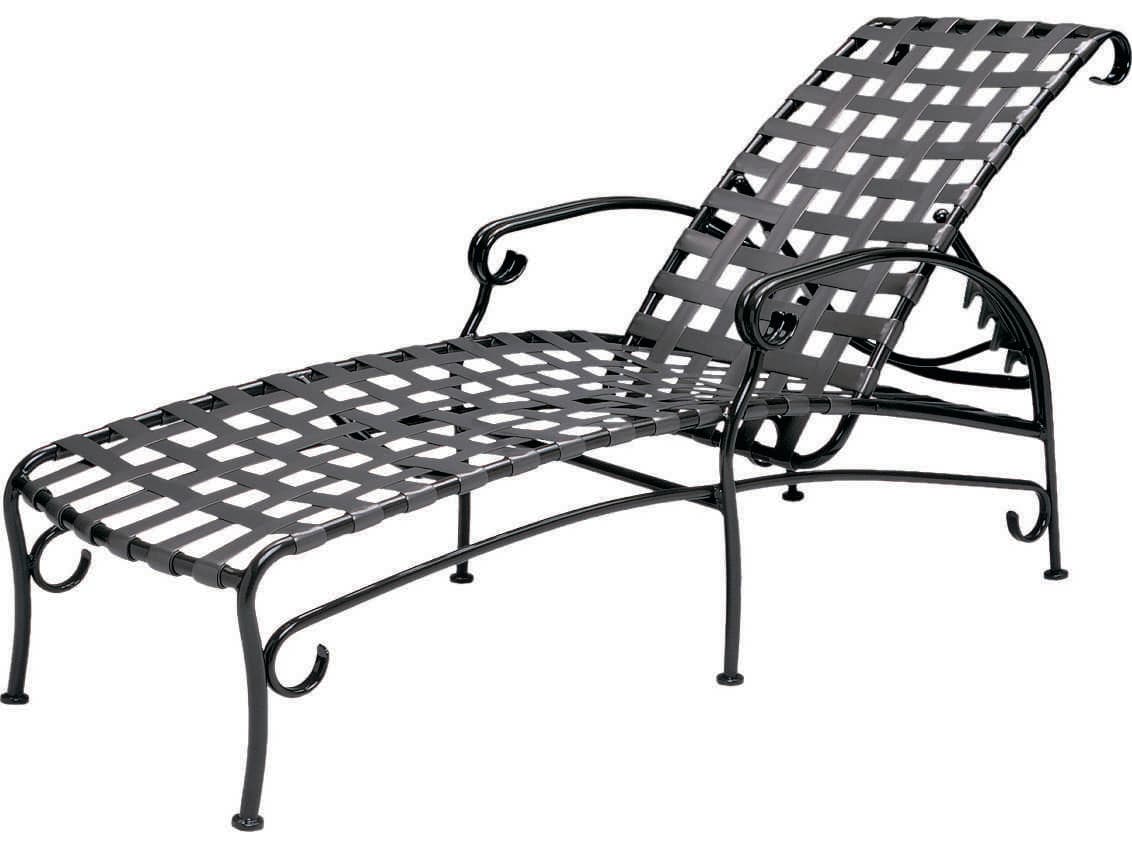 Woodard Ramsgate Strap Aluminum Adjustable Outdoor Chaise Lounge with Cushion