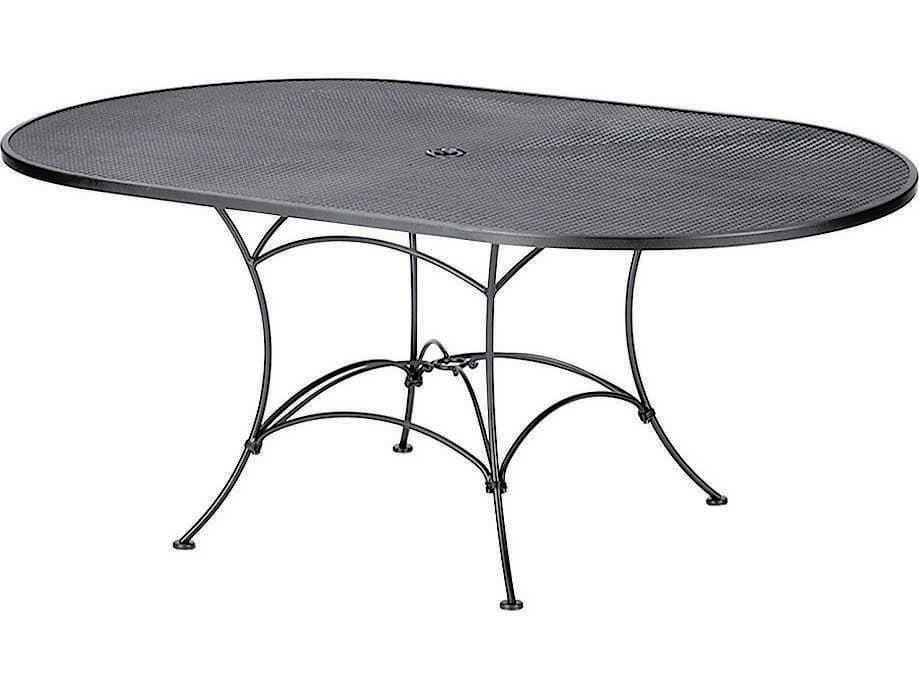 Woodard Wrought Iron Mesh Oval Patio Dining Table with Umbrella Hole