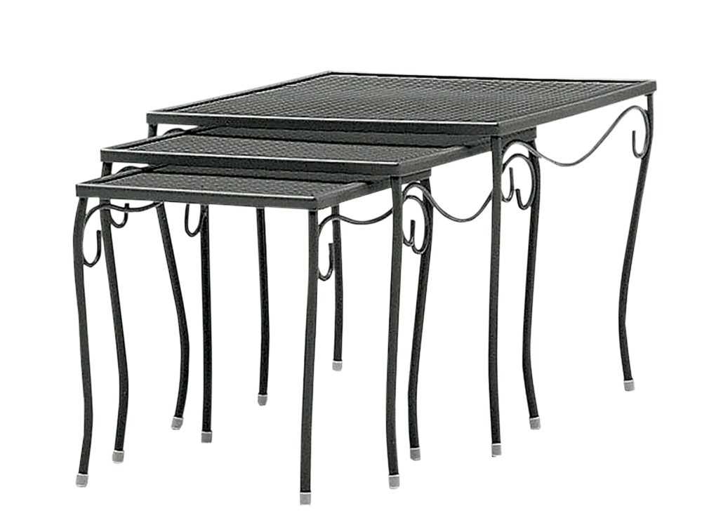 Woodard Wrought Iron Mesh Nest of Three Square Outdoor Patio End Tables