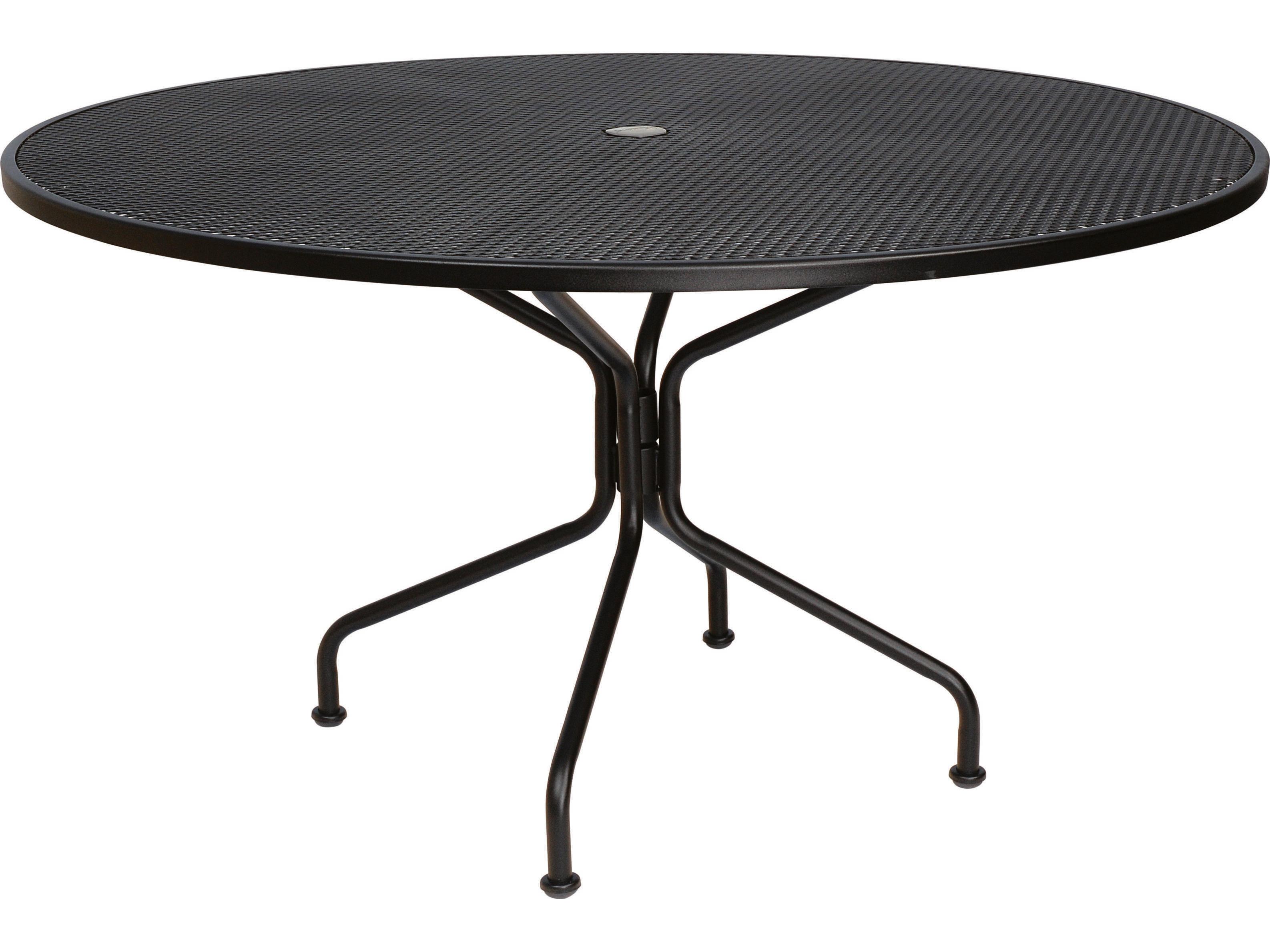 Woodard Wrought Iron Mesh Round 8-Spoke Outdoor Dining Table with Umbrella Hole