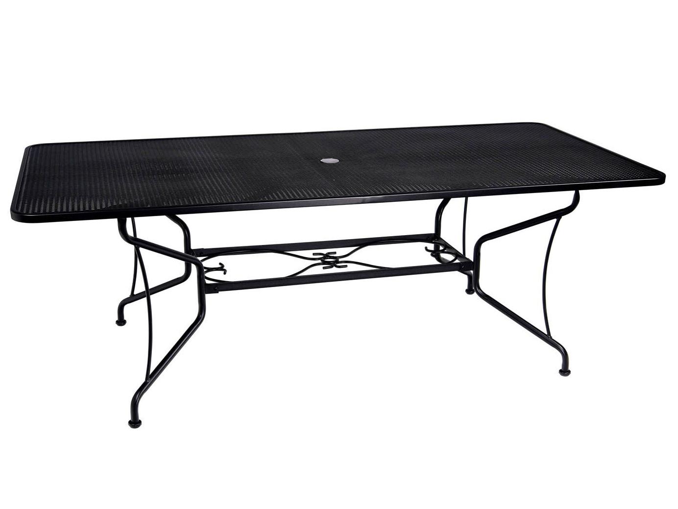Woodard Wrought Iron Mesh Rectangular 8-Spoke Outdoor Dining Table with Umbrella Hole