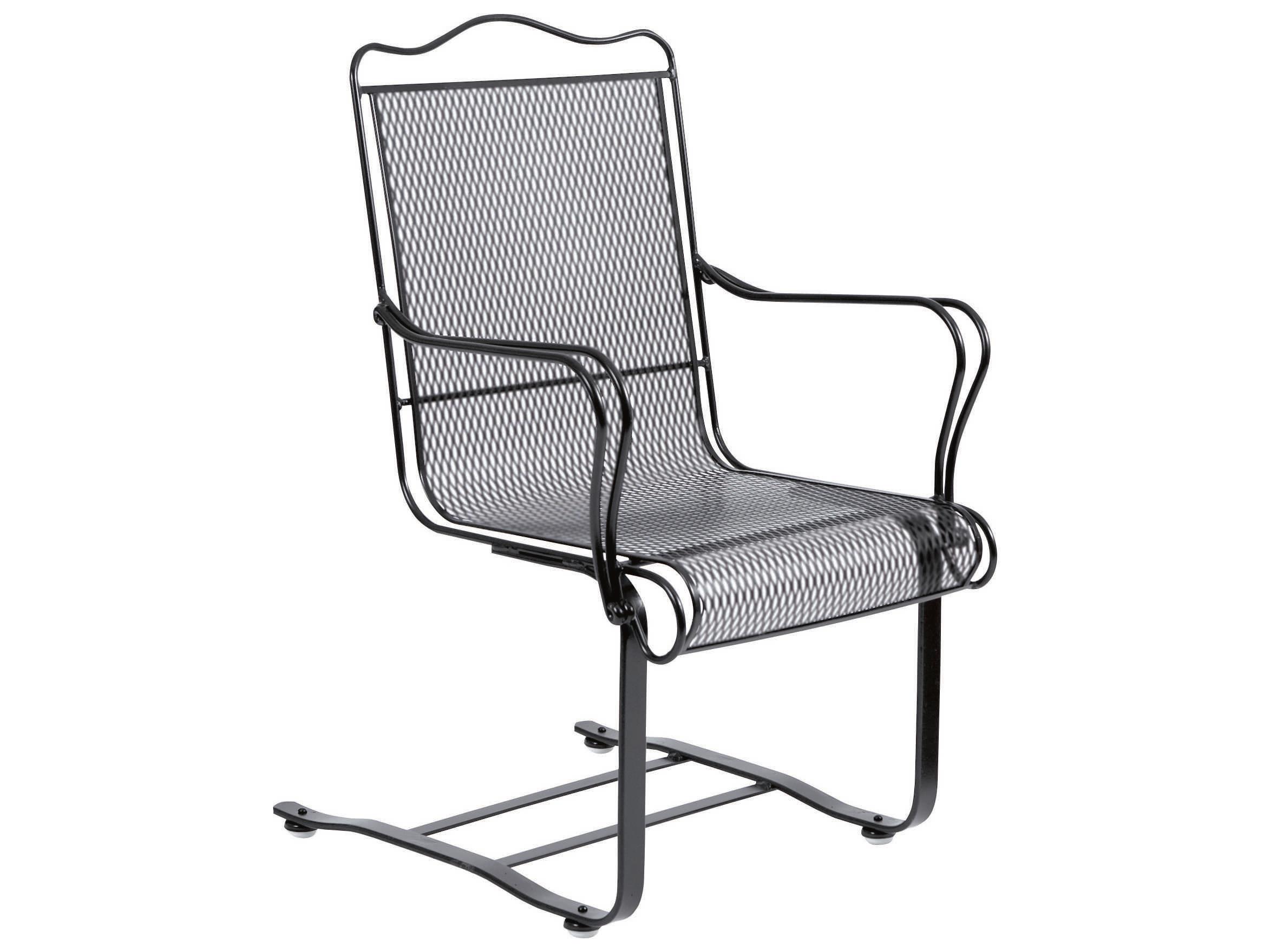 Woodard Tucson Mesh Wrought Iron High Back Spring Outdoor Patio Dining Arm Chair with Cushion
