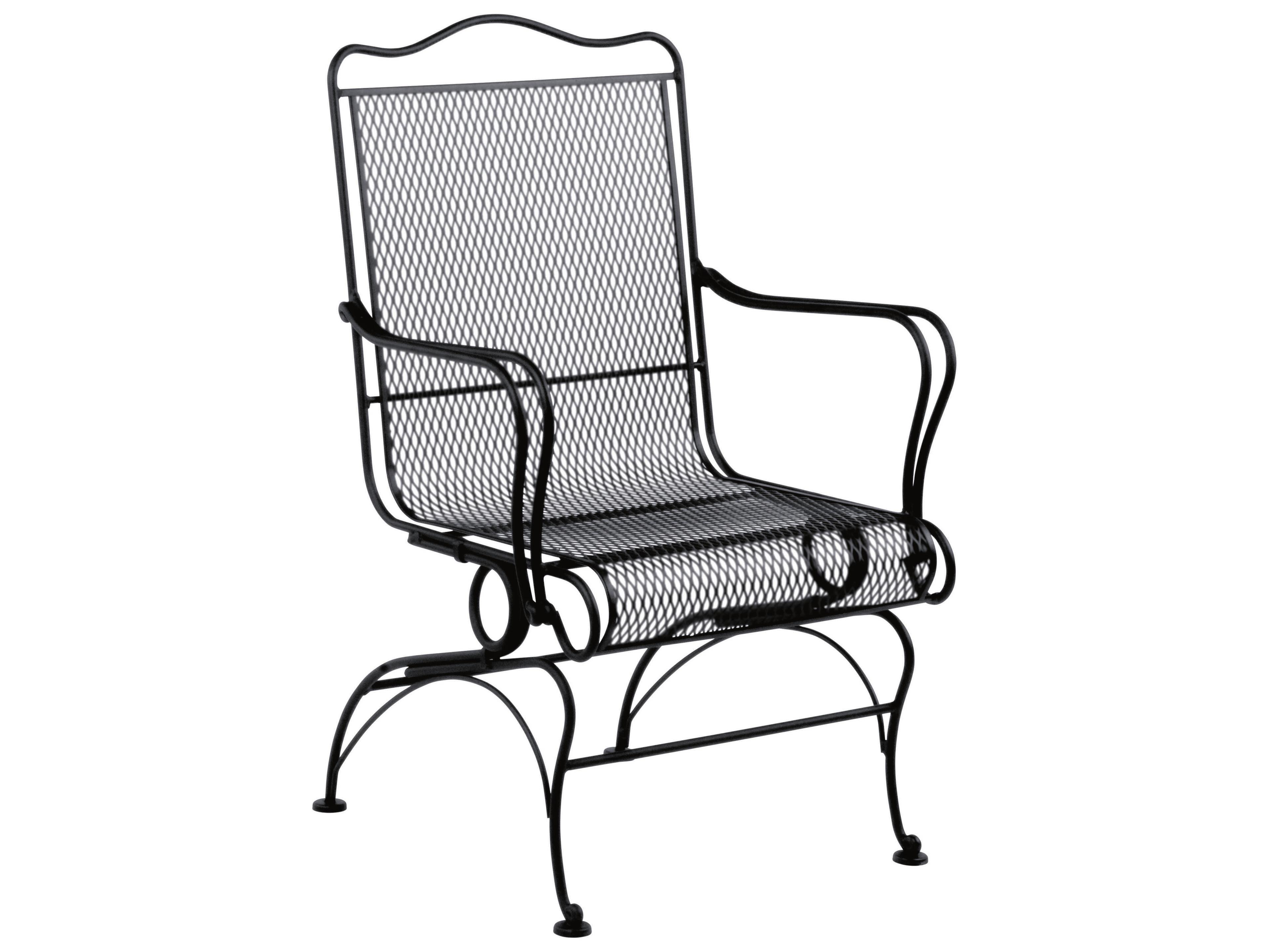 Woodard Tucson Mesh Wrought Iron High Back Coil Spring Outdoor Dining Arm Chair with Seat Cushion