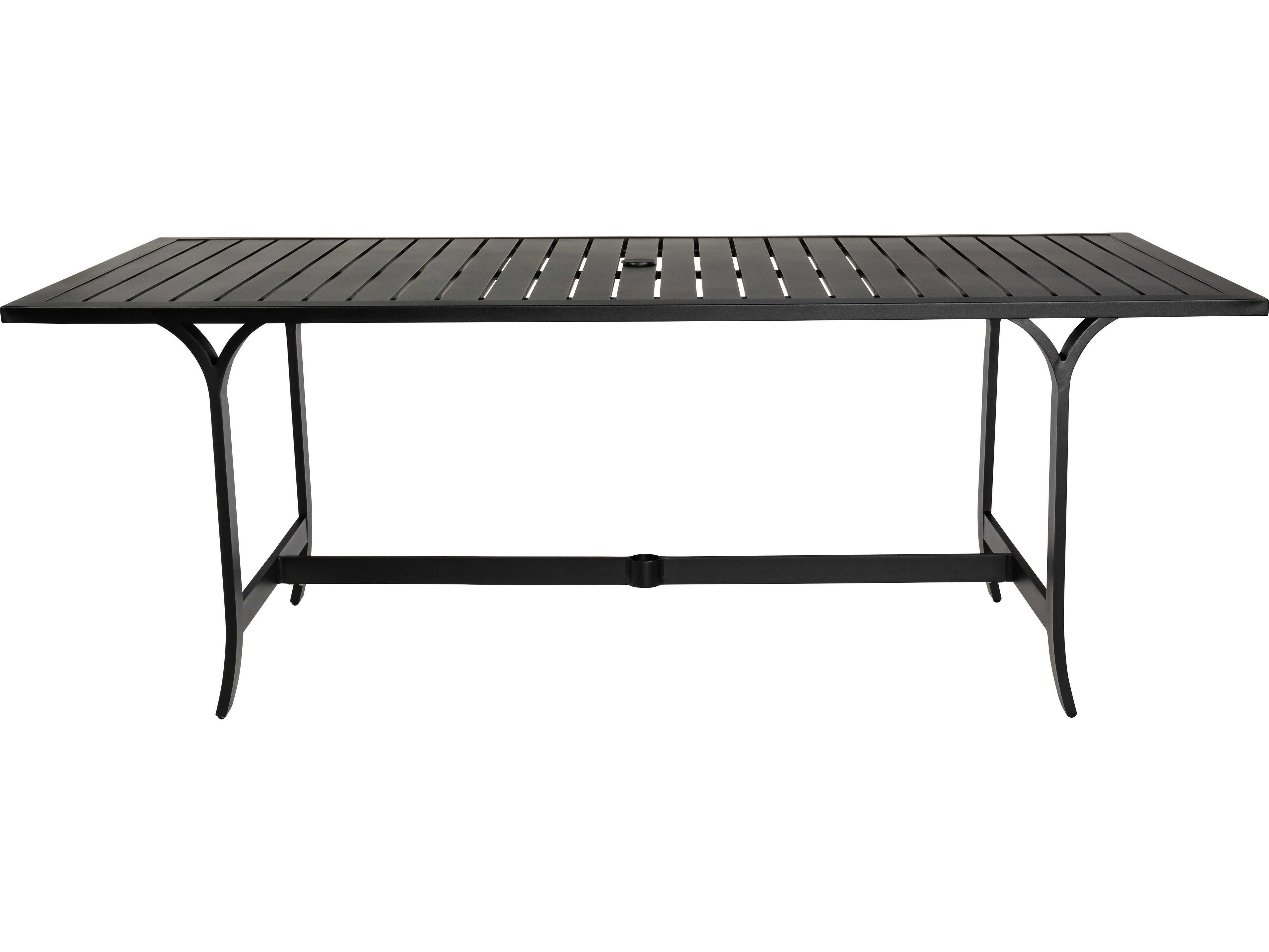 Woodard Seal Cove Aluminum Rectangular Outdoor Patio Dining Table with Umbrella Hole