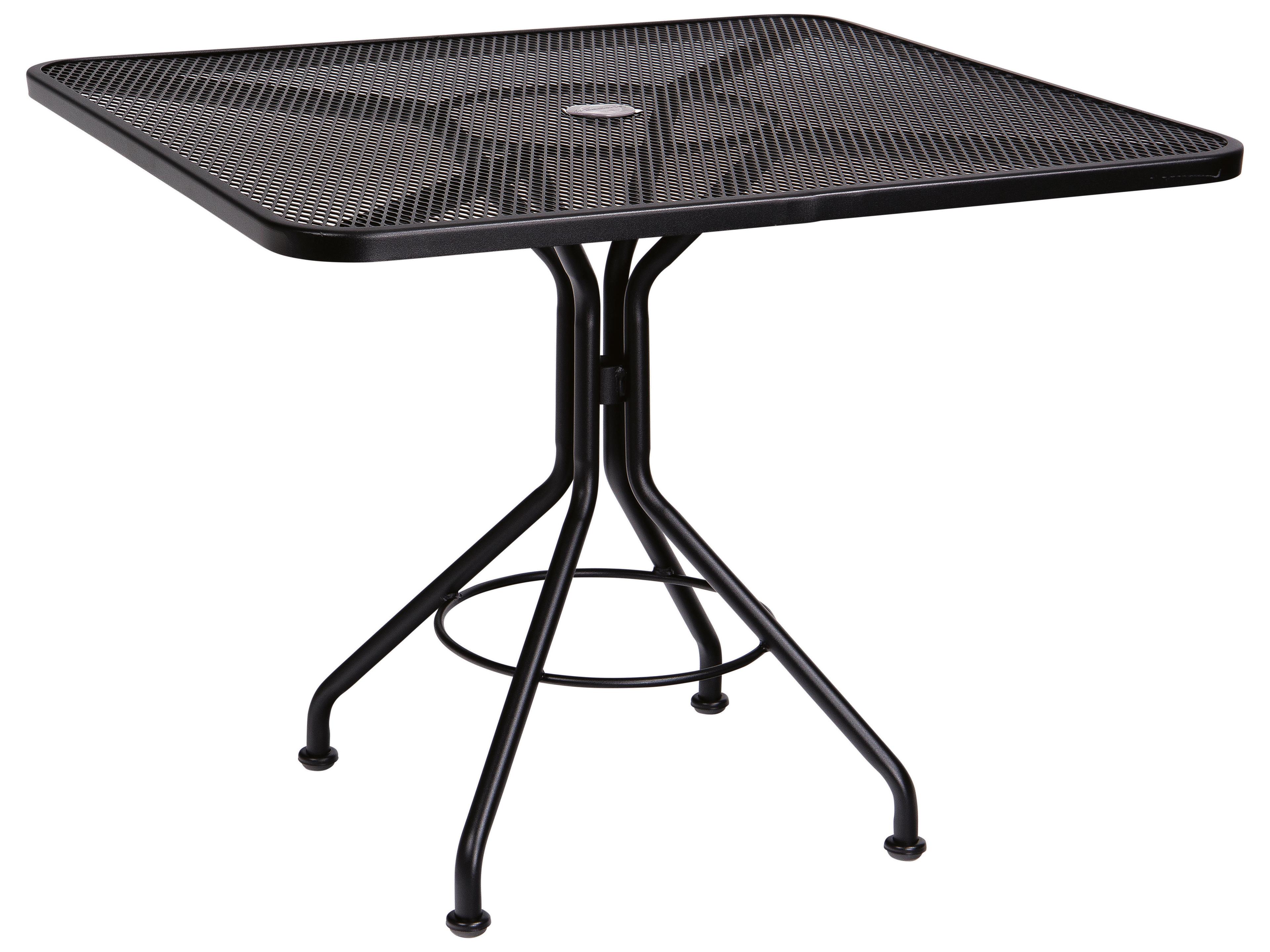 Woodard Wrought Iron Mesh Square Patio Bistro Table with Umbrella Hole