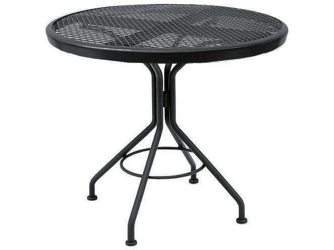 Woodard Mesh Wrought Iron Round Outdoor Patio Dining Table Textured Black