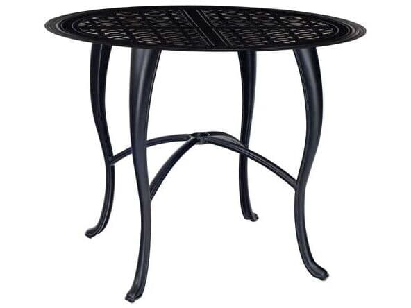 Woodard Hampton Cast Aluminum Round Outdoor Patio Counter Height Table with Umbrella Hole in Cabriole Base