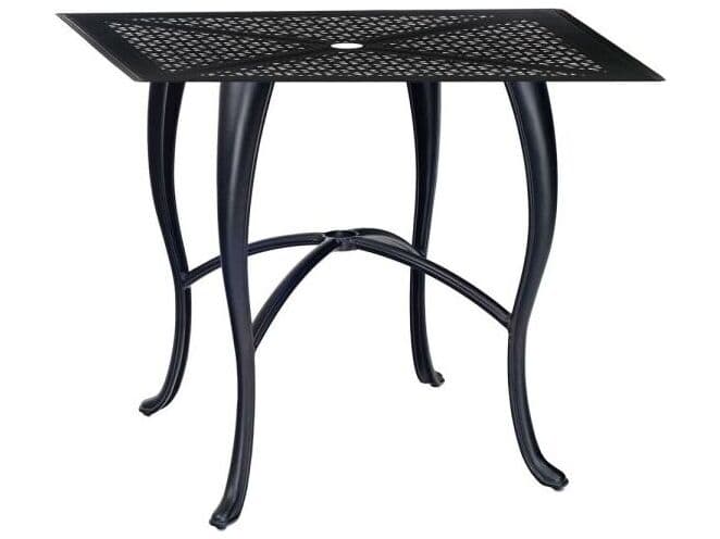 Woodard Hampton Cast Aluminum Square Patio Counter Height Table with Umbrella Hole in Cabriole Base