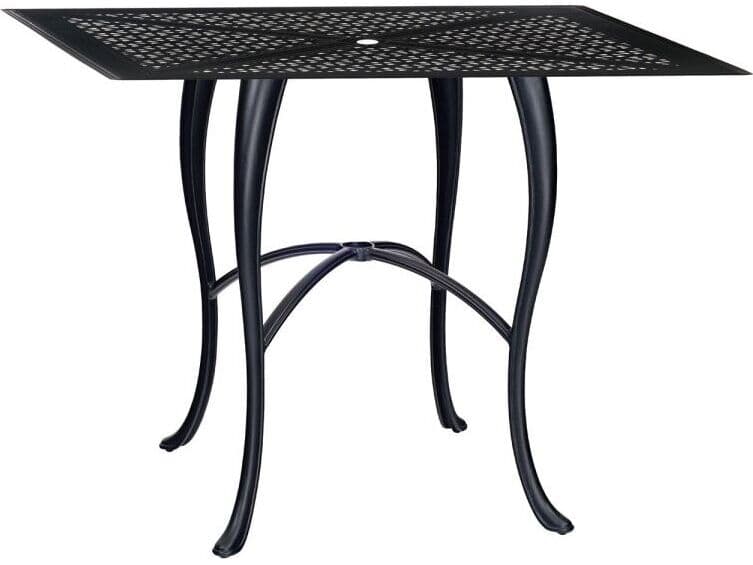 Woodard Hampton Cast Aluminum Rectangular Patio Bar Height Table with Umbrella Hole in Cabriole Base