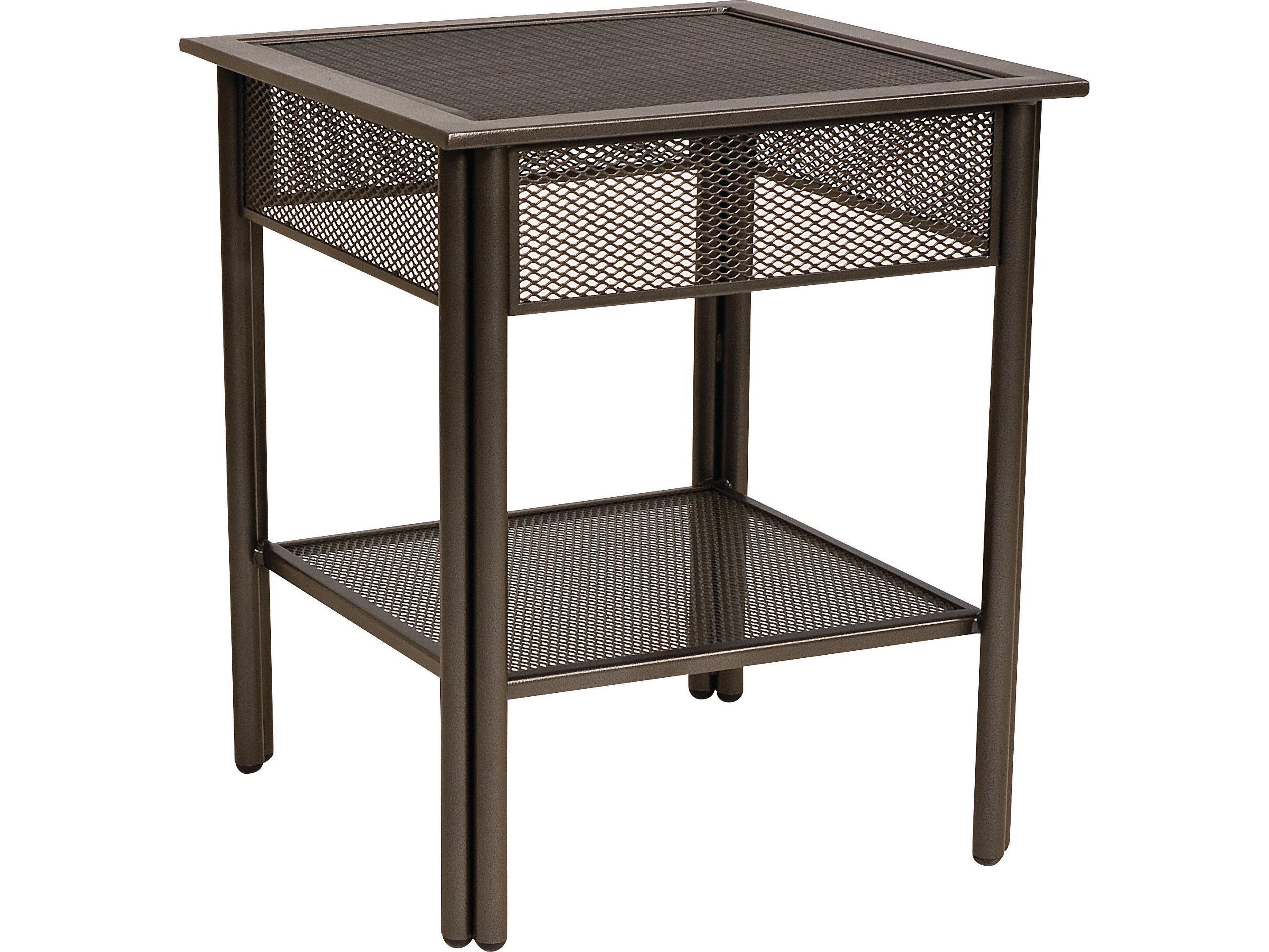 Woodard Jax Wrought Iron Square Micro-Mesh Top Patio End Table