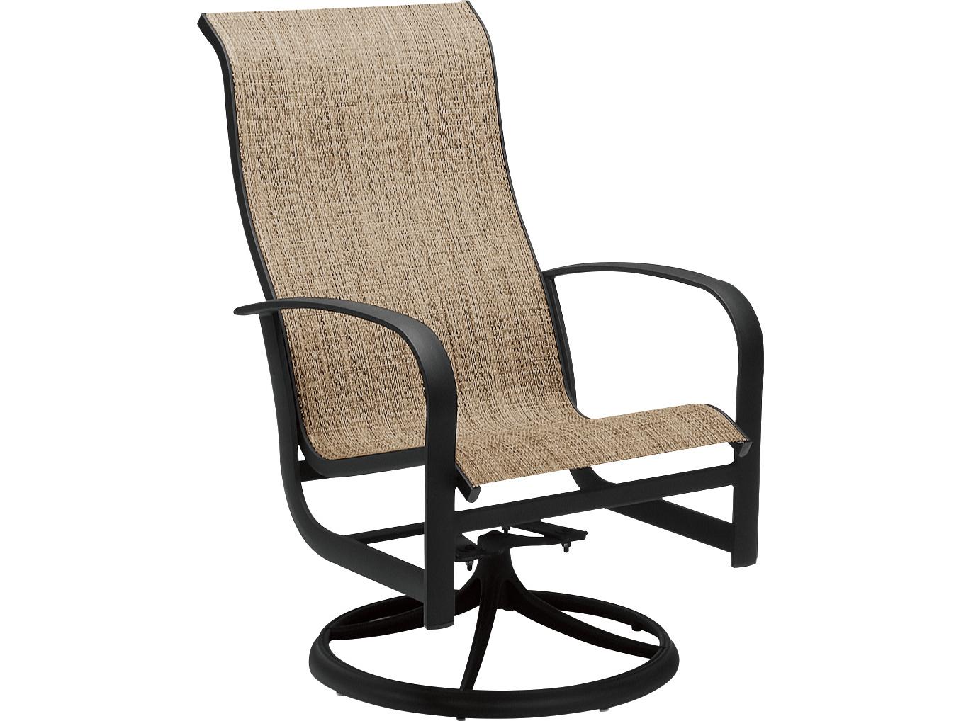 Woodard Fremont Sling Aluminum High Back Swivel Rocker Outdoor Dining Arm Chair