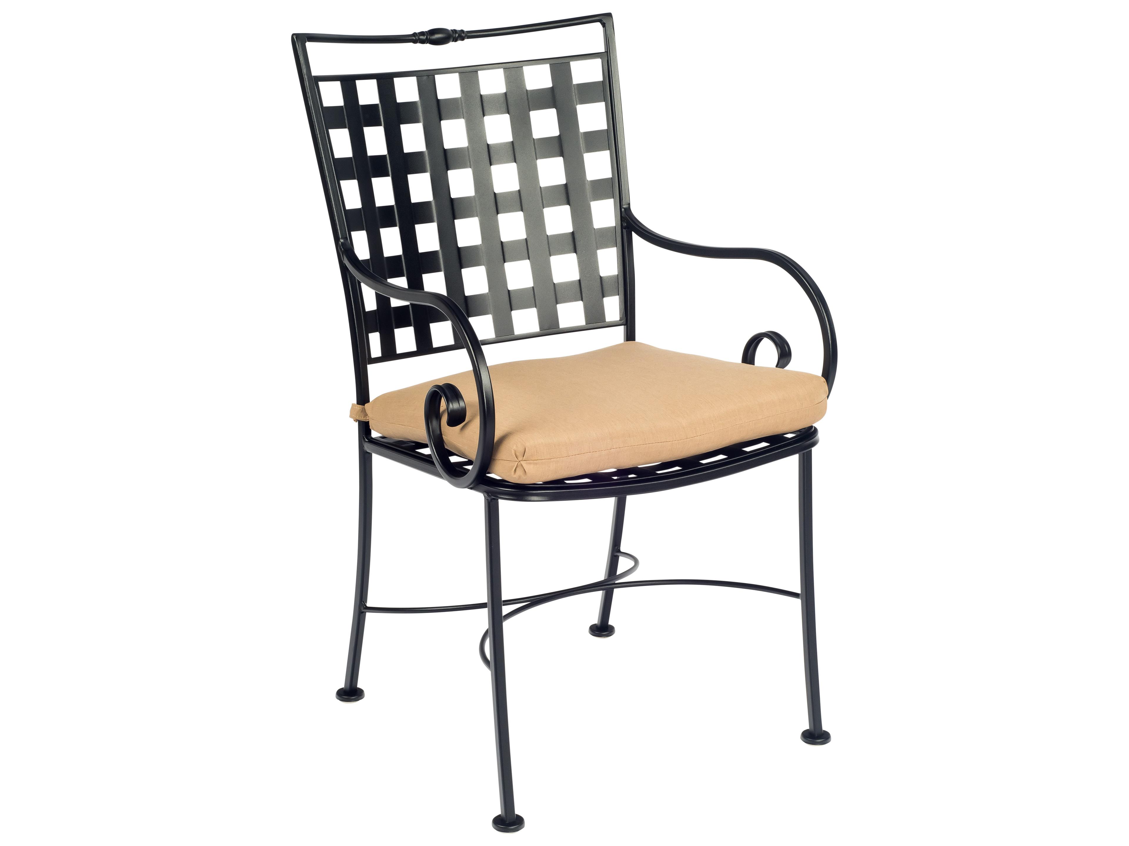 Woodard Sheffield Wrought Iron Outdoor Dining Arm Chair with Cushion