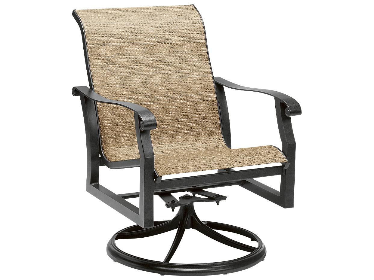 Woodard Cortland Sling Aluminum Swivel Rocker Outdoor Dining Arm Chair