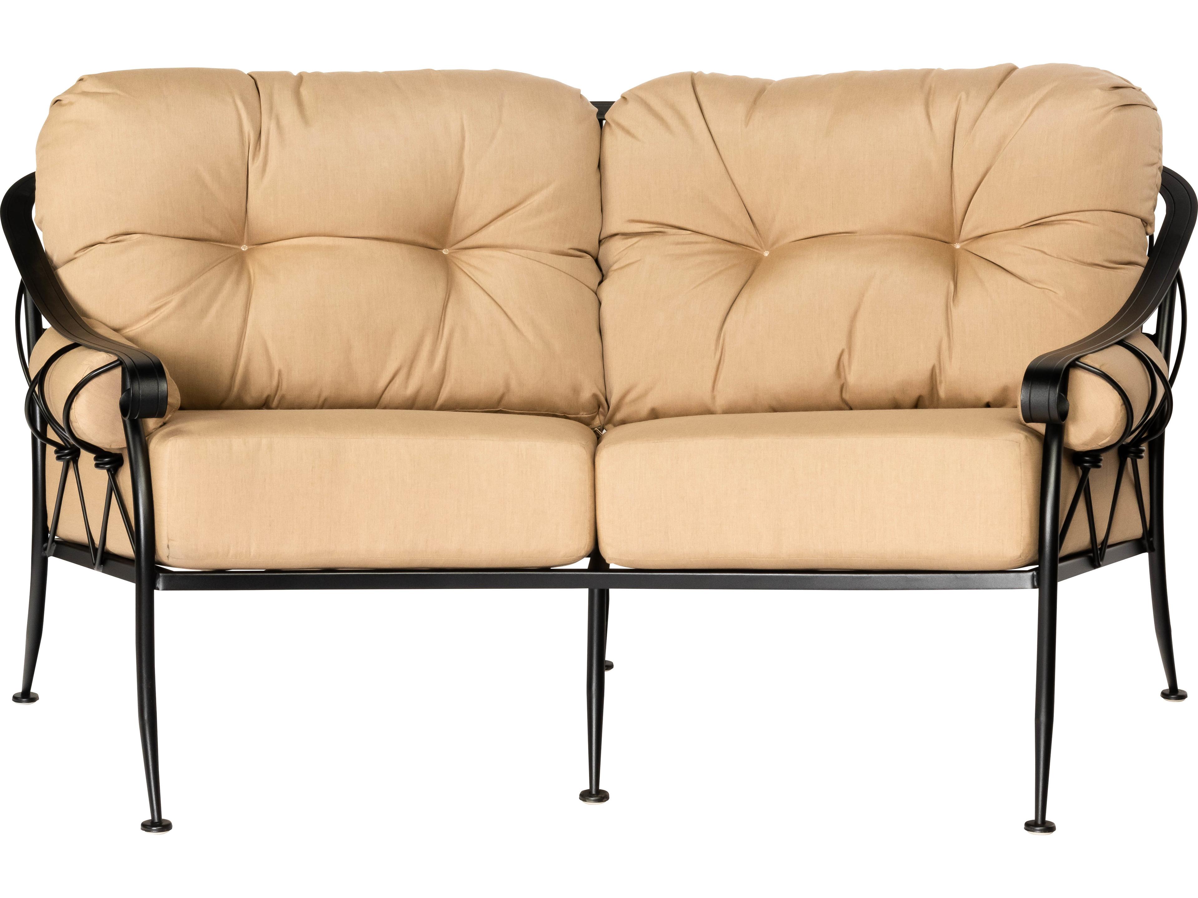 Woodard Derby Cushion Wrought Iron Crescent Outdoor Loveseat