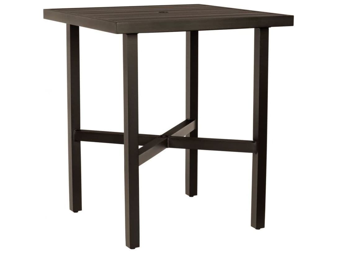 Woodard Tri-slat Aluminum Square Outdoor Patio Bar Table with Umbrella Hole