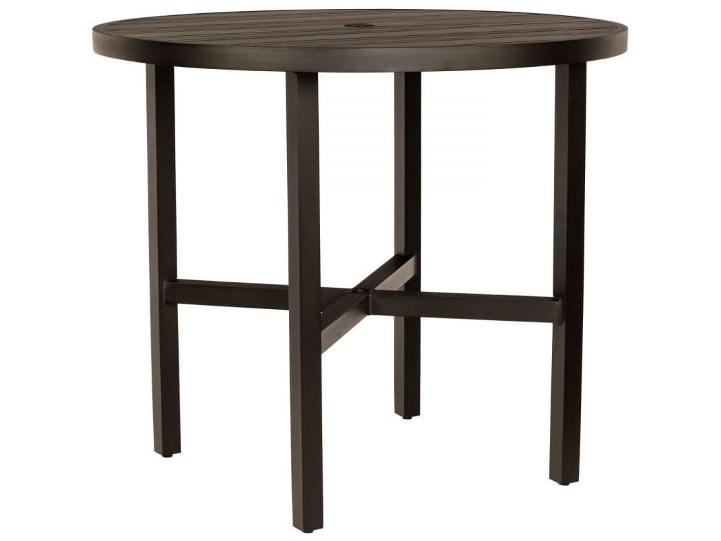 Woodard Tri-slat Aluminum Round Patio Bar Table with Umbrella Hole