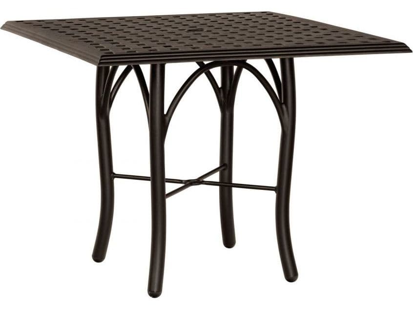 Woodard Thatch Aluminum Square Outdoor Bistro Table with Umbrella Hole