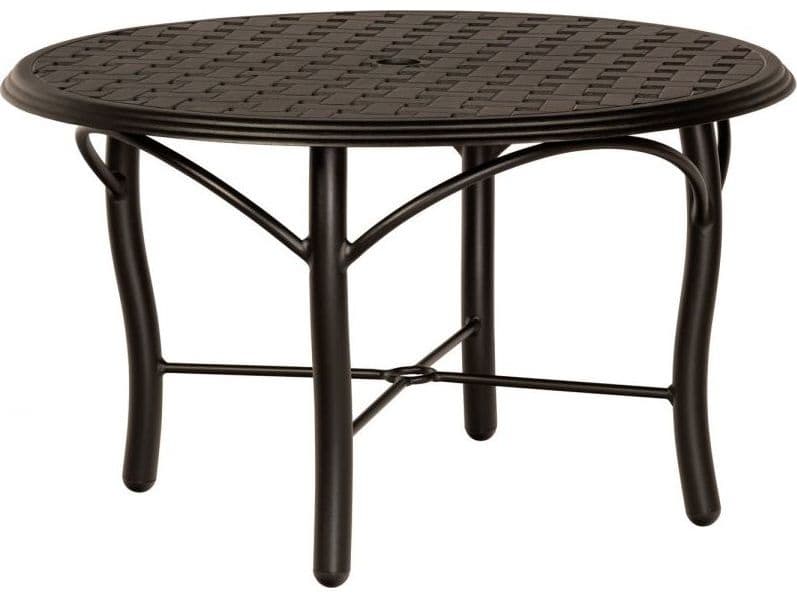 Woodard Thatch Aluminum Round Patio Coffee Table with Umbrella Hole
