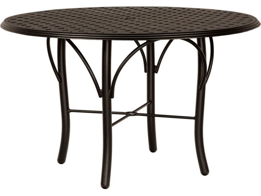Woodard Thatch Aluminum Round Outdoor Dining Table with Umbrella Hole
