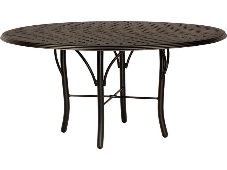 Woodard Thatch Aluminum Round Outdoor Patio Dining Table with Umbrella Hole