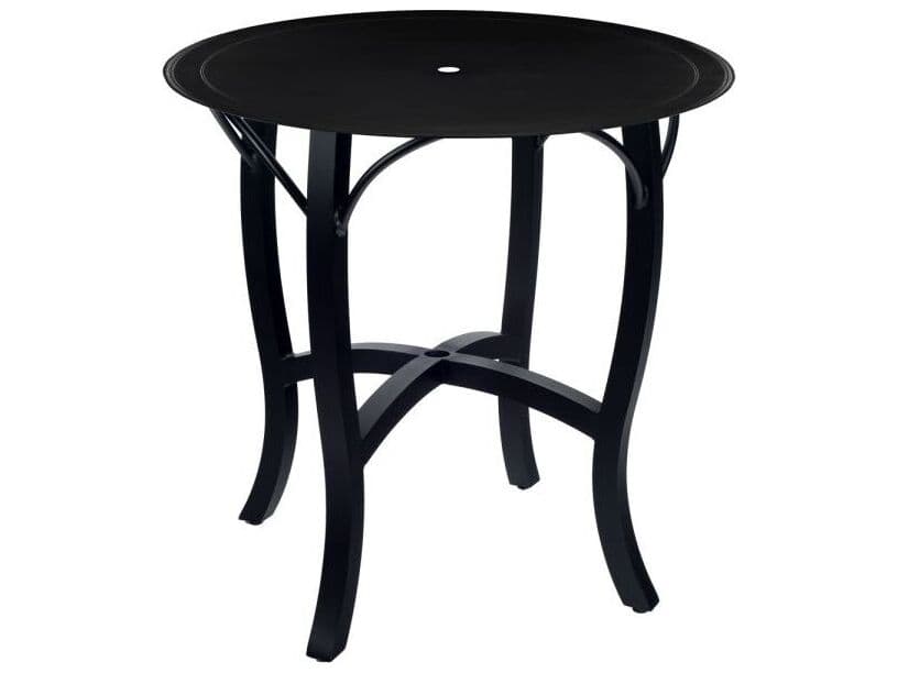 Woodard Solid Cast Aluminum Round Outdoor Counter Height Table with Umbrella Hole in Carson Base