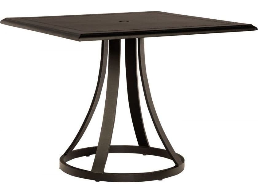 Woodard Solid Cast Aluminum Square Patio Bistro Table with Umbrella Hole