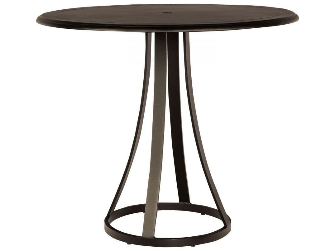 Woodard Solid Cast Aluminum Round Patio Bar Table with Umbrella Hole