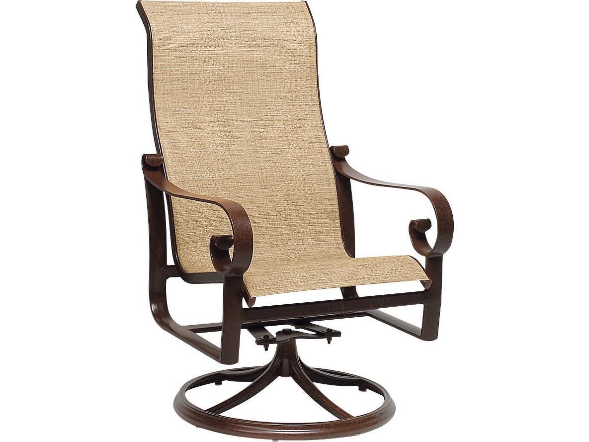 Woodard Belden Sling Aluminum High Back Swivel Rocker Outdoor Dining Arm Chair
